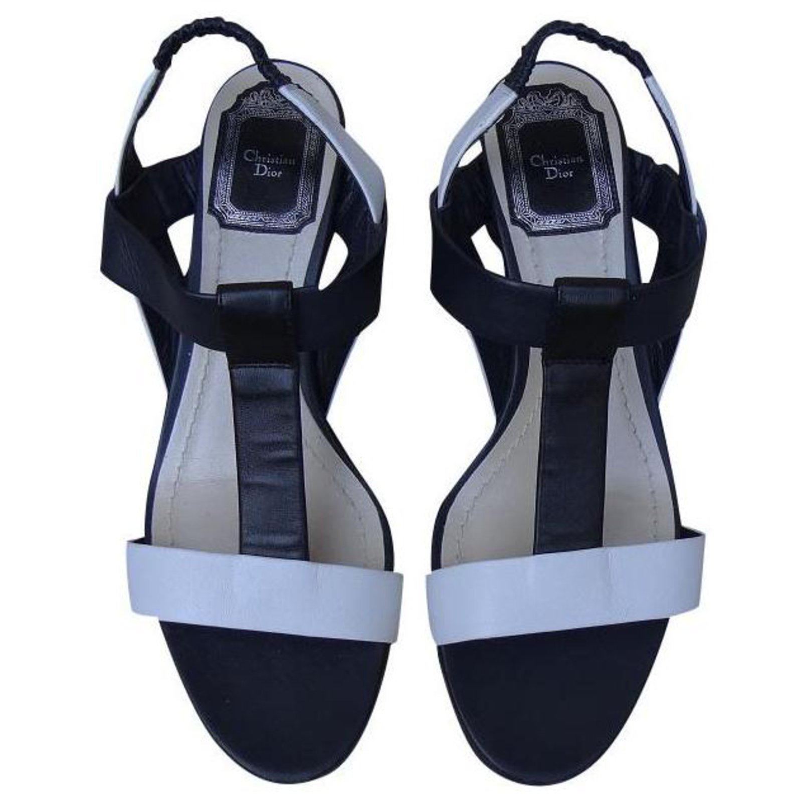 Dior Sandals White Navy blue Leather ref.243495 - Joli Closet