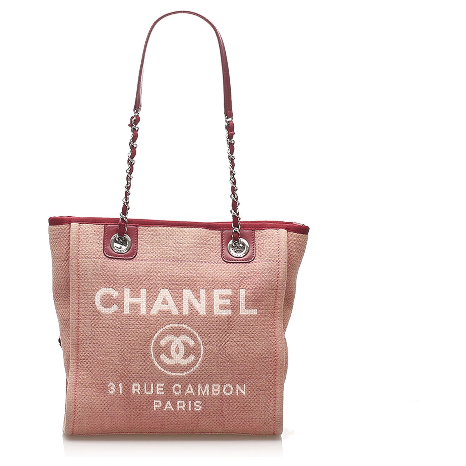 Chanel Pink Deauville Canvas Tote Bag Leather Cloth Pony-style