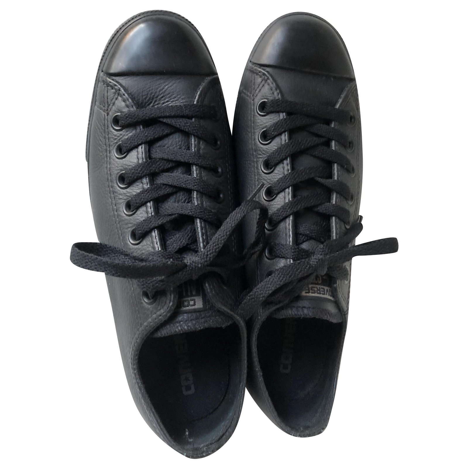 Converse All Star low-top basket / sneaker - black leather black sole Rubber  Cloth  - Joli Closet