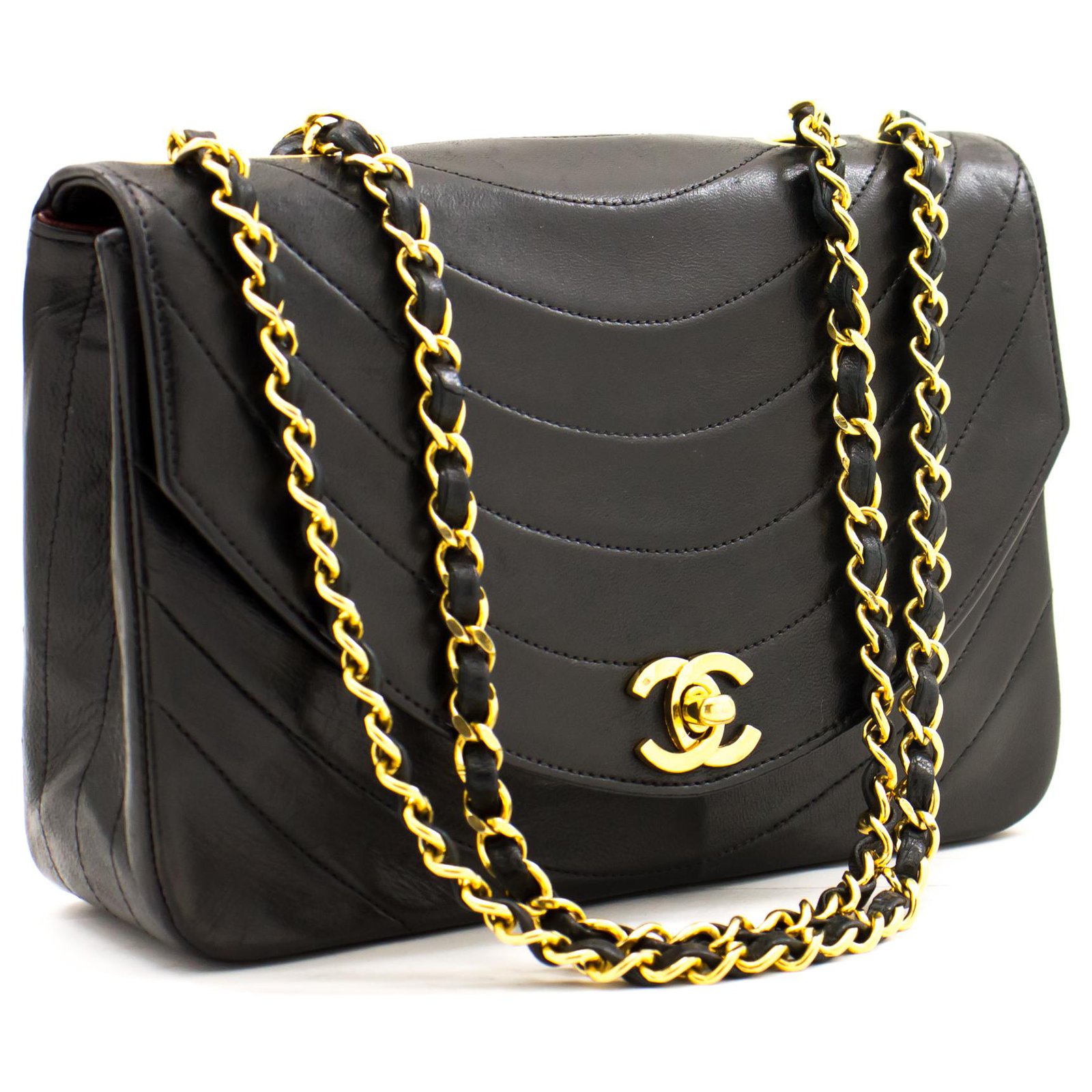 CHANEL Half Moon Vintage Chain Shoulder Bag Black Quilted Flap Leather   - Joli Closet