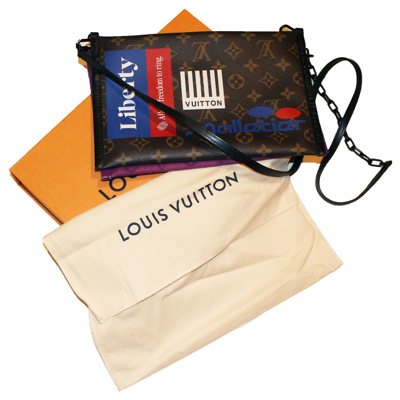 Louis Vuitton lined Flat Messenger Purple Dark brown Leather Cloth  ref.244214 - Joli Closet