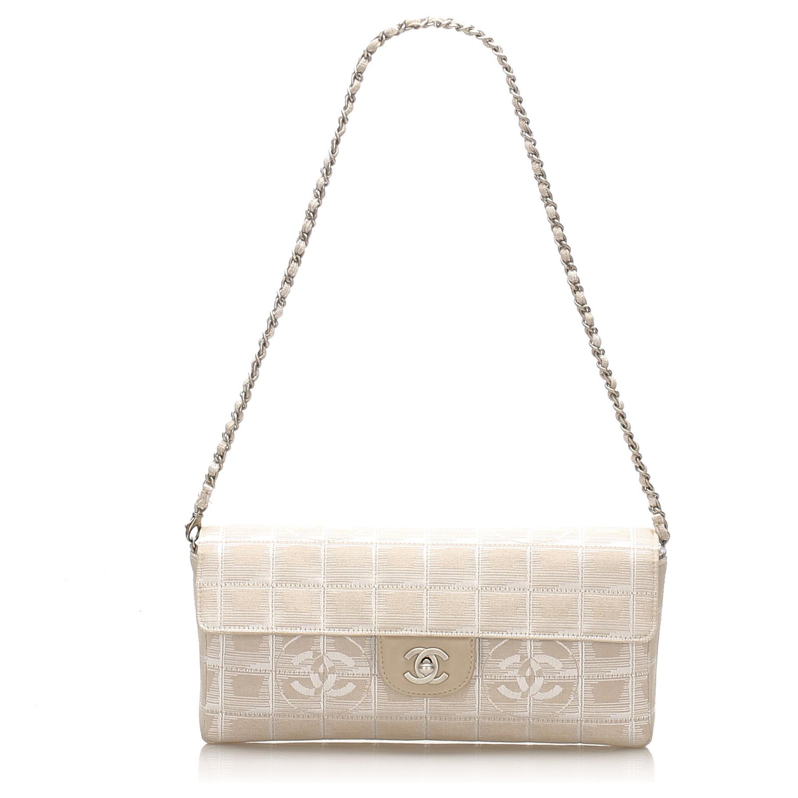 Chanel Brown New Travel Line East West Nylon Flap Bag Beige Metal Cloth  ref.244398 - Joli Closet
