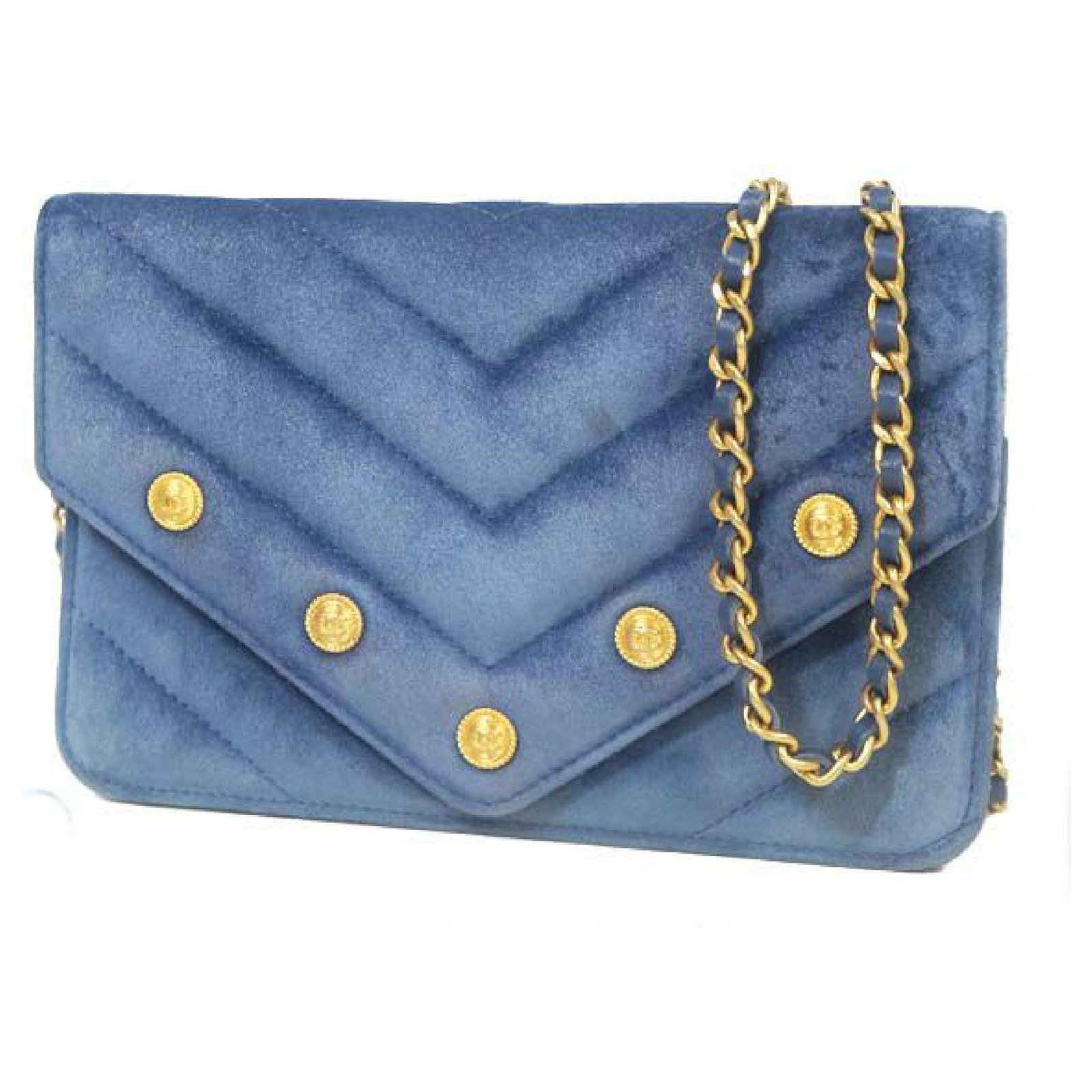 CHANEL V stitch chain Wallet stats Womens long wallet blue x gold hardware  Suede ref.244607 - Joli Closet