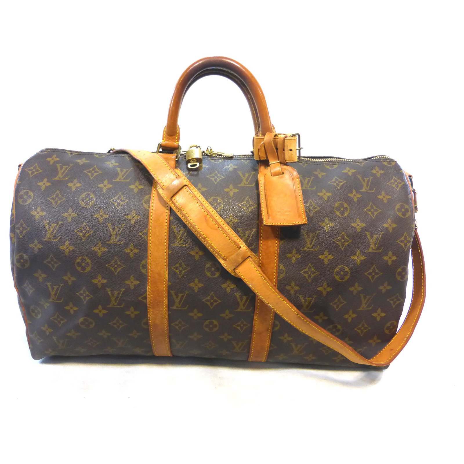 Louis Vuitton keepall 50 monogram shoulder strap Brown Leather ref.244638 -  Joli Closet