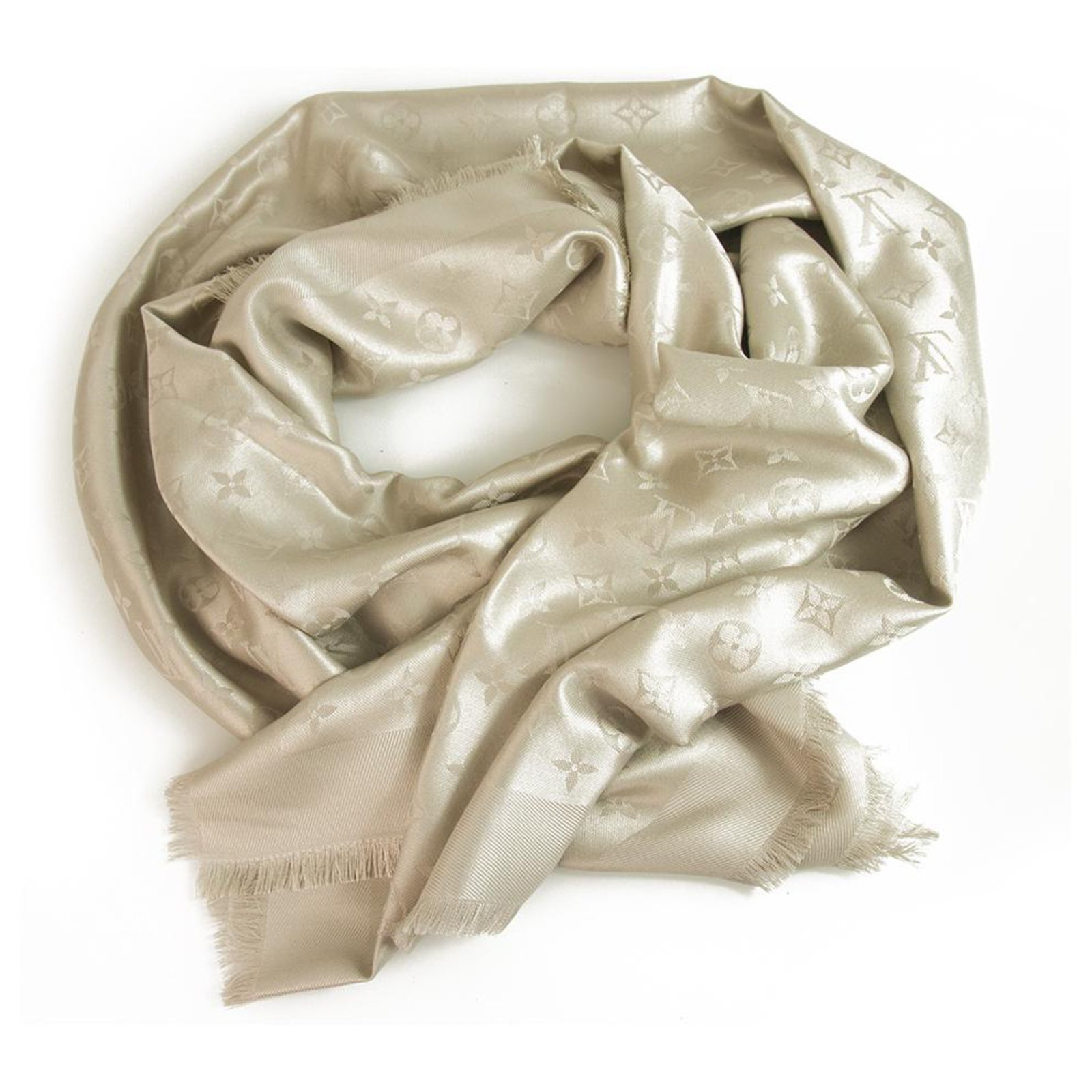 Louis Vuitton monogram Greige Tone on tone shawl weaved jacquard silk  M71336 Grey ref.245033 - Joli Closet