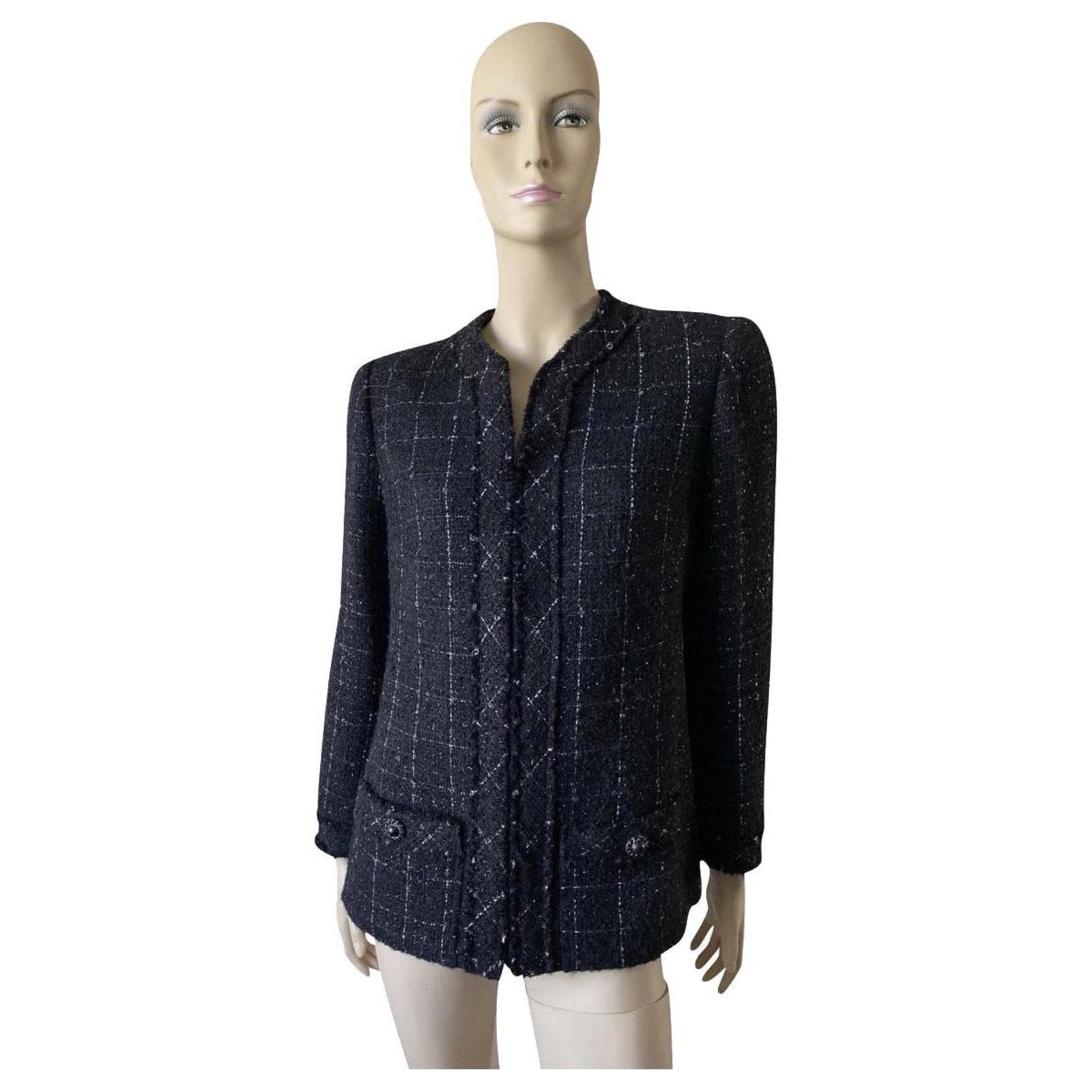 Cambon Chanel, Chanel Tweed Jacket Black Gray New Invoice T40 ref ...