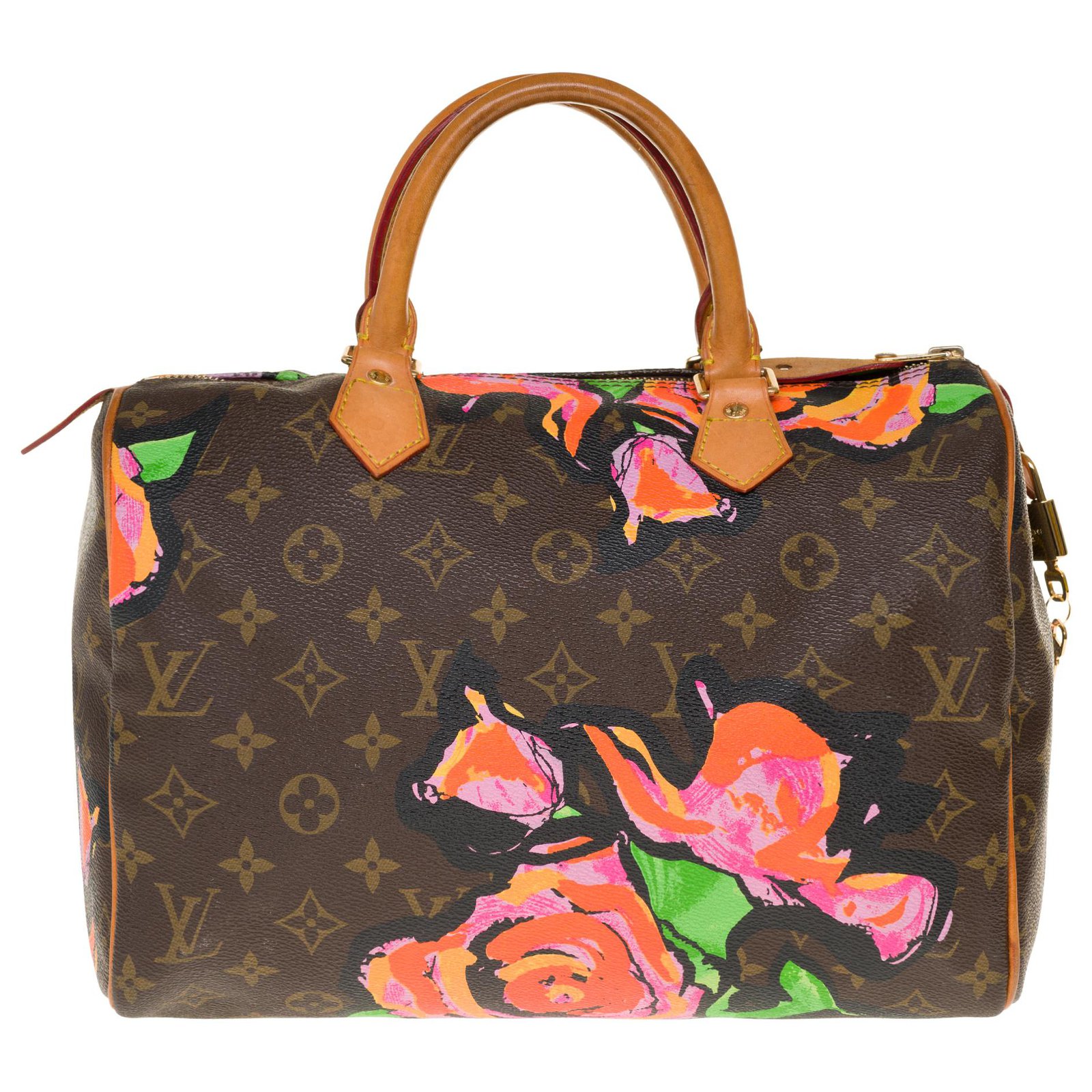 Louis Vuitton Speedy Handbag 30 Limited edition Roses by Stephen Sprouse  in very good condition! Brown Red Leather Cloth ref.245607 - Joli Closet