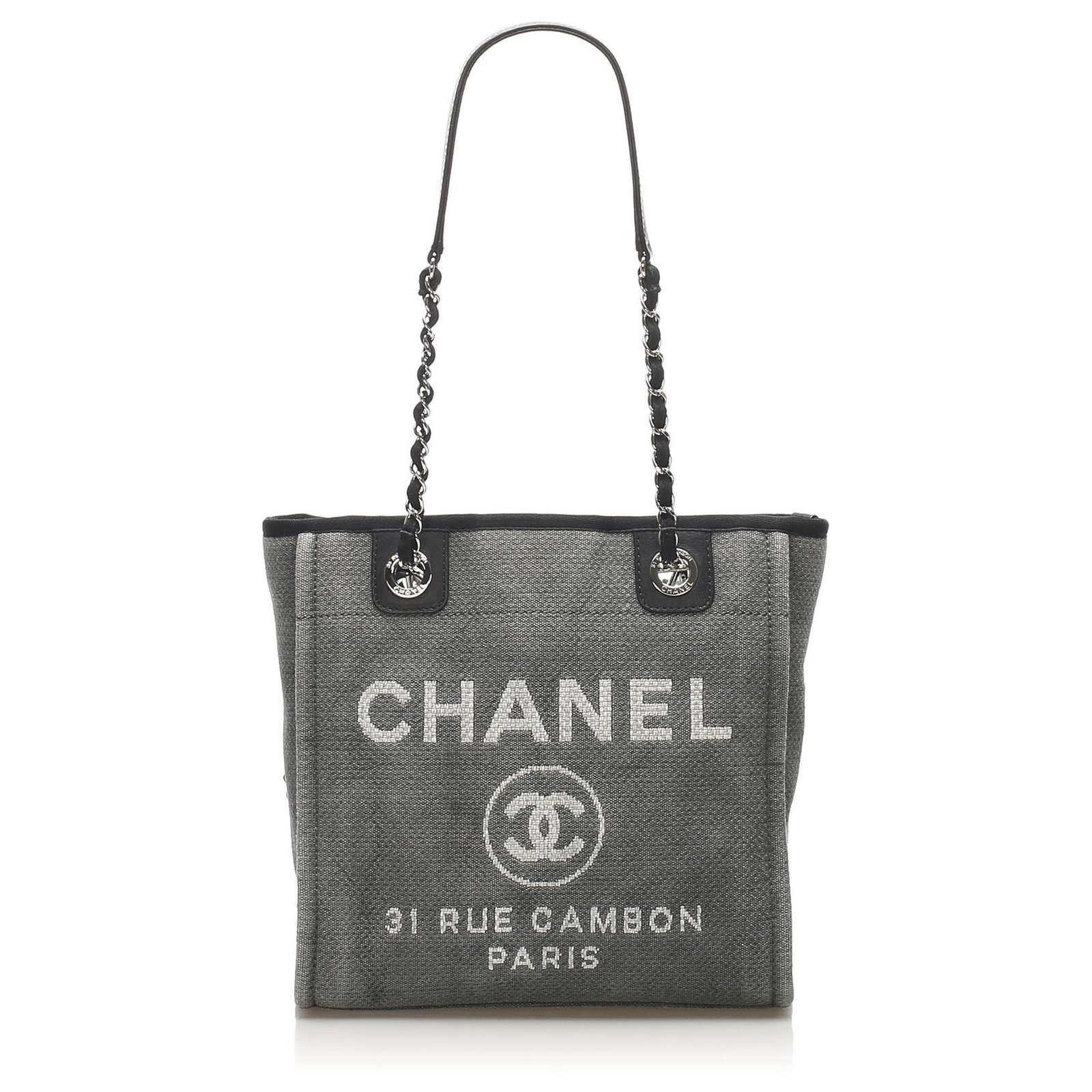 Chanel Gray Deauville Canvas Tote Bag Black Grey Leather Cloth Pony-style  calfskin Cloth ref.245639 - Joli Closet