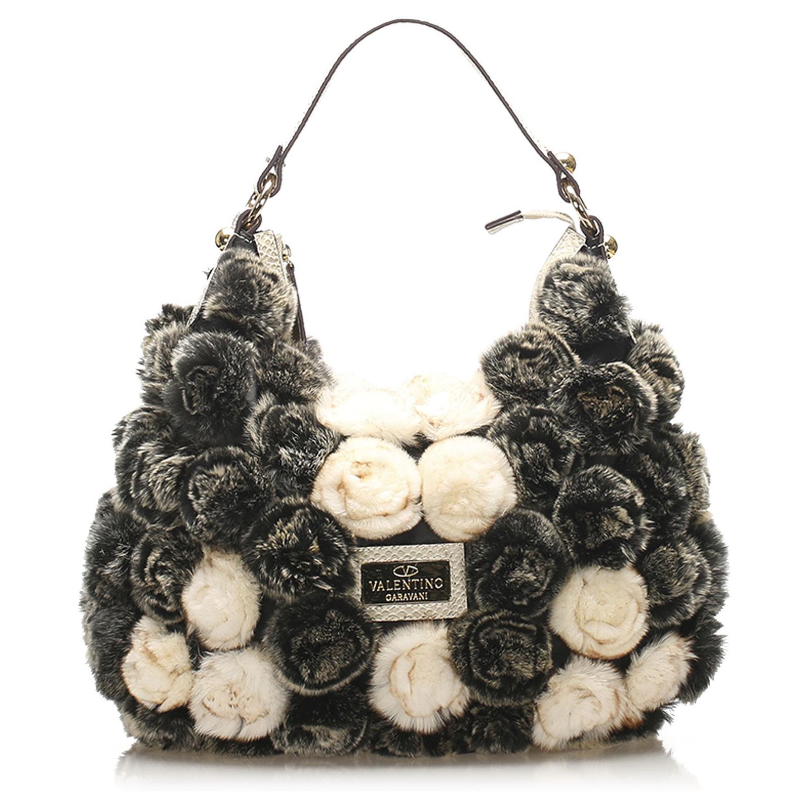 Flower Fur Bag White Leather ref.245642 - Joli