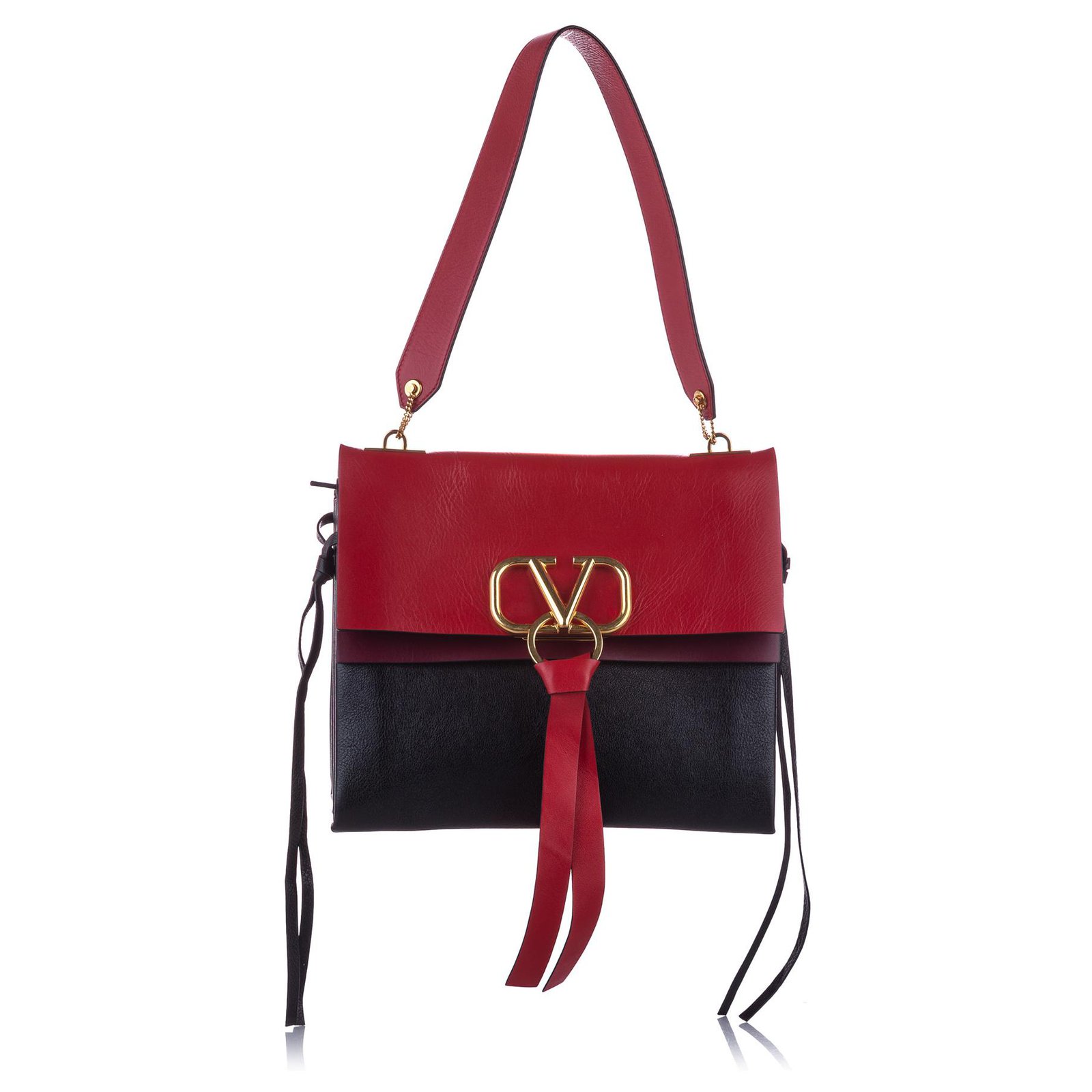 Valentino Red VRing Leather Shoulder Bag Black Pony-style calfskin