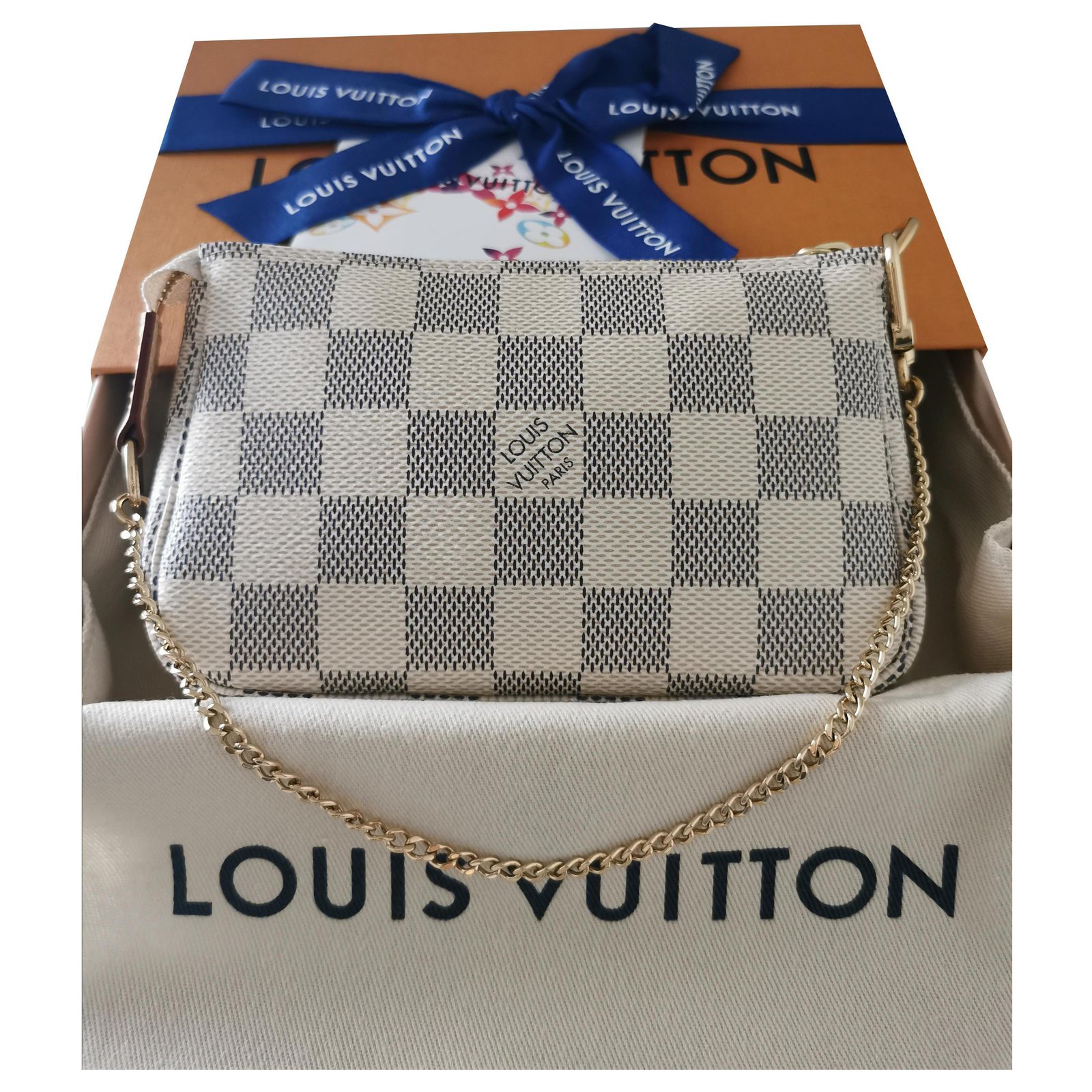 Louis Vuitton Mini Pochette accessories Azur Gold hardware Cloth ref.246101  - Joli Closet