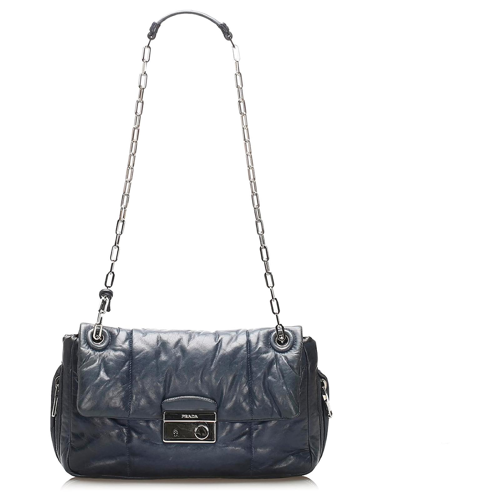 Prada Blue Nappa Bomber Leather Shoulder Bag Navy blue ref
