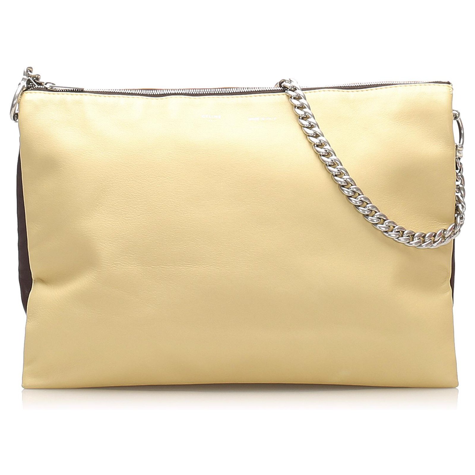 Céline Celine Brown Trio Chain Leather Shoulder Bag Beige Pony-style  calfskin ref.246300 - Joli Closet