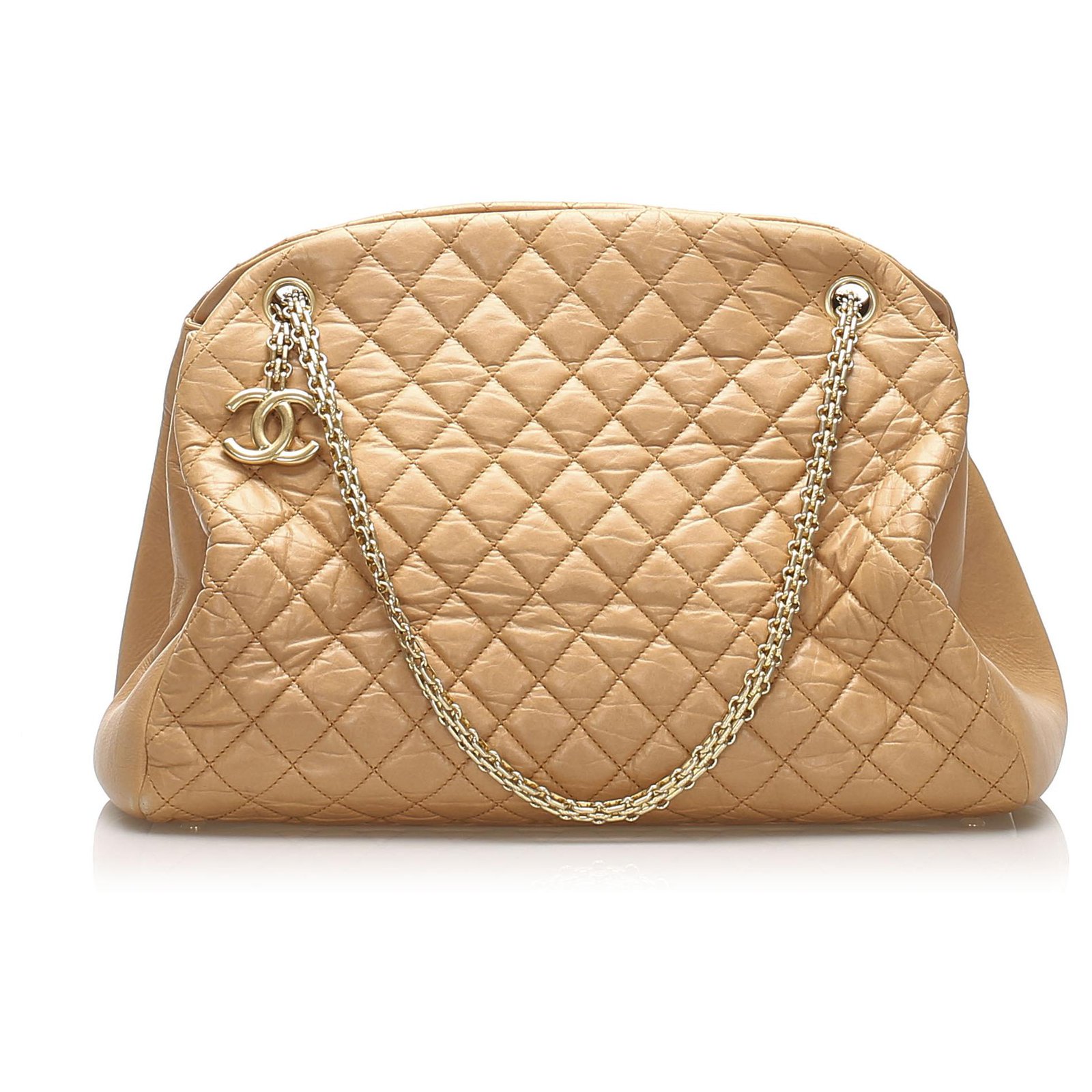 Chanel Brown Mademoiselle Bowling Bag Beige Leather ref.246306 - Joli ...