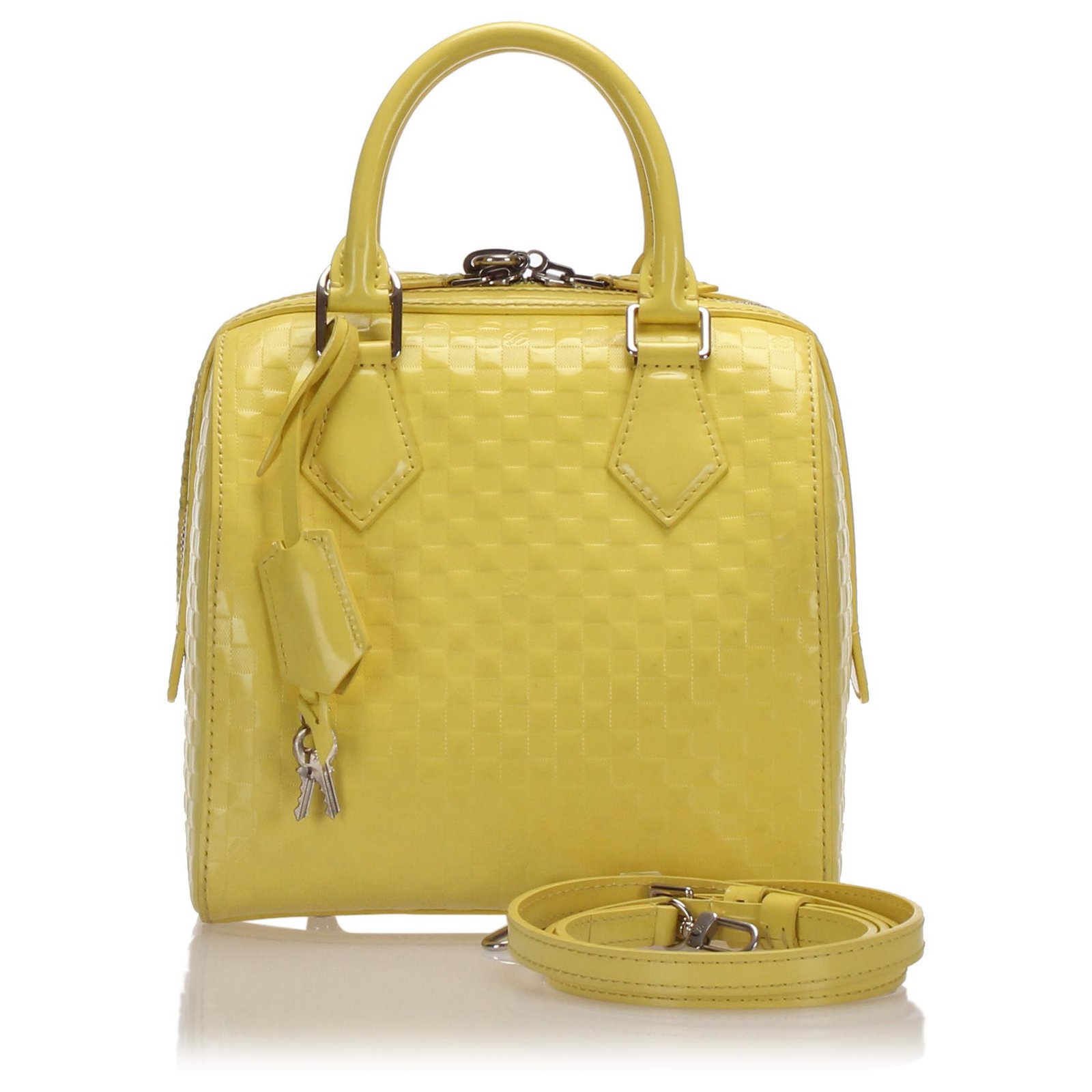 Louis Vuitton Yellow Damier Facette Speedy Cube PM Leather Pony