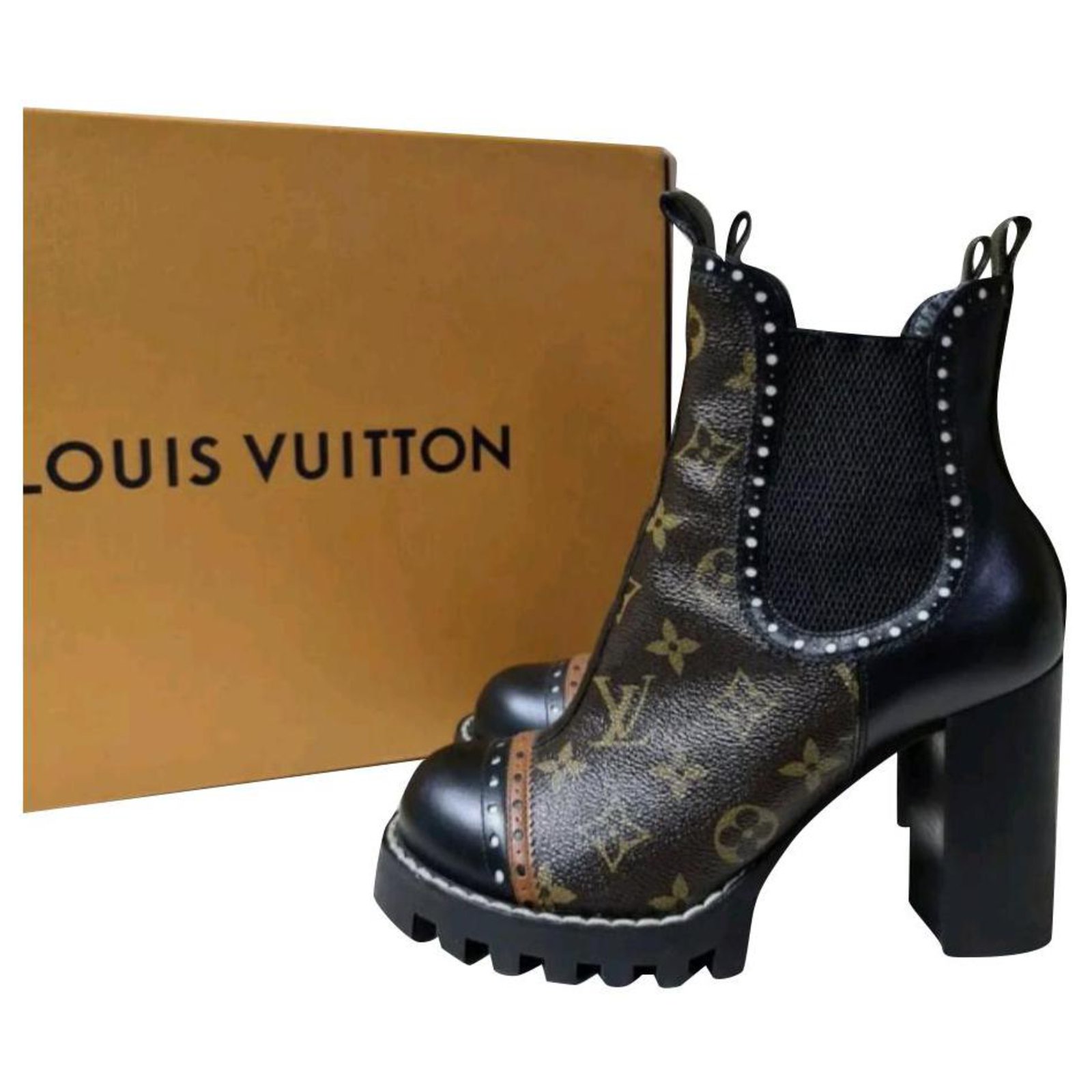 Louis Vuitton Black Leather Monogram Booties Sz. 37 Brown ref.247040 - Joli  Closet