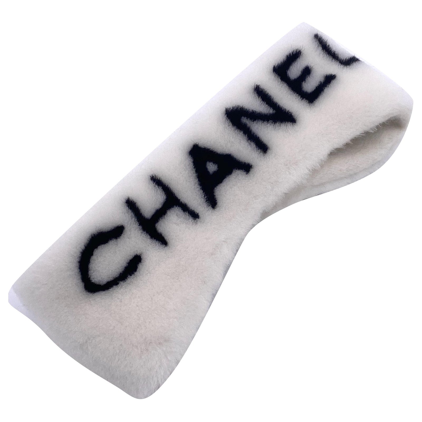 Chanel white sheepskin headband Black Fur  - Joli Closet