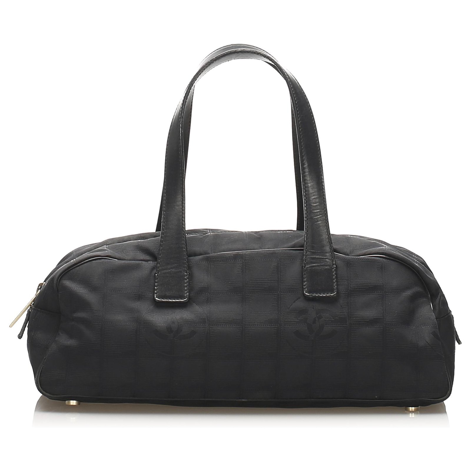 Chanel Black New Travel Line Canvas Handbag Leather Cloth Pony-style ...