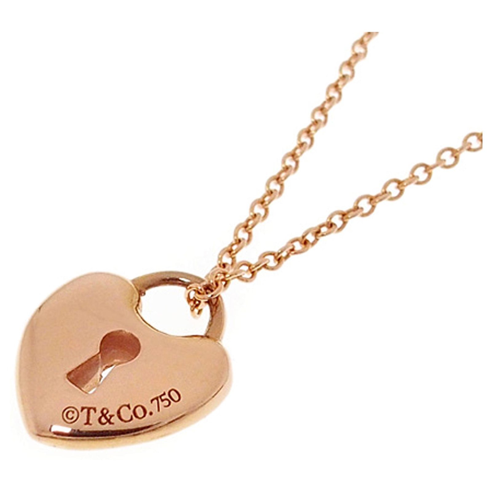 Autre Marque Tiffany Pink 18K Heart Lock Pendant Necklace Golden