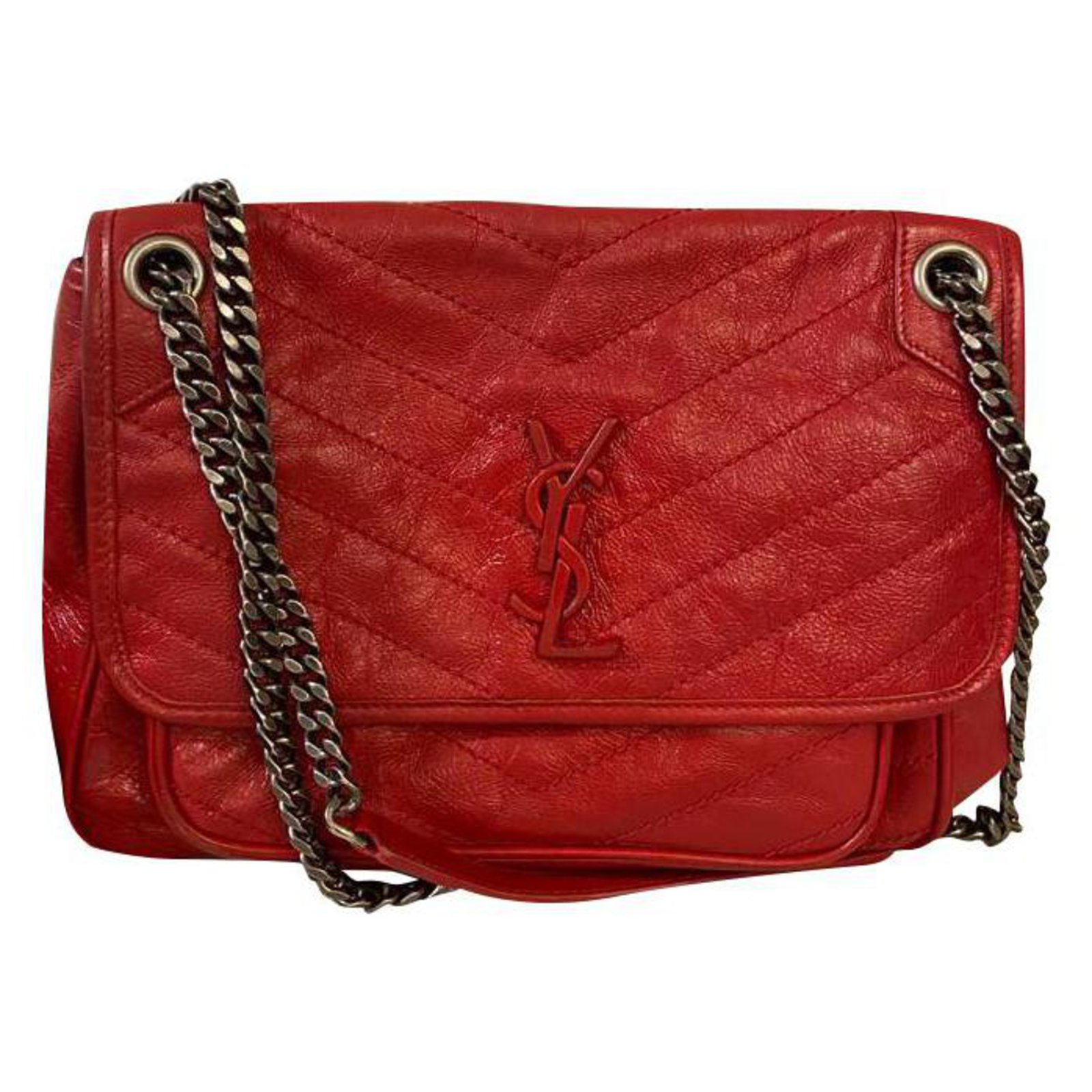 Yves Saint Laurent YSL Logo Leather Bracelet (Red)
