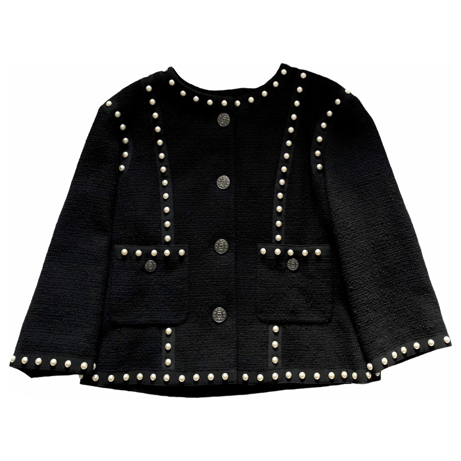 Chanel Black Jacket with Pearls Cotton ref.248473 - Joli Closet