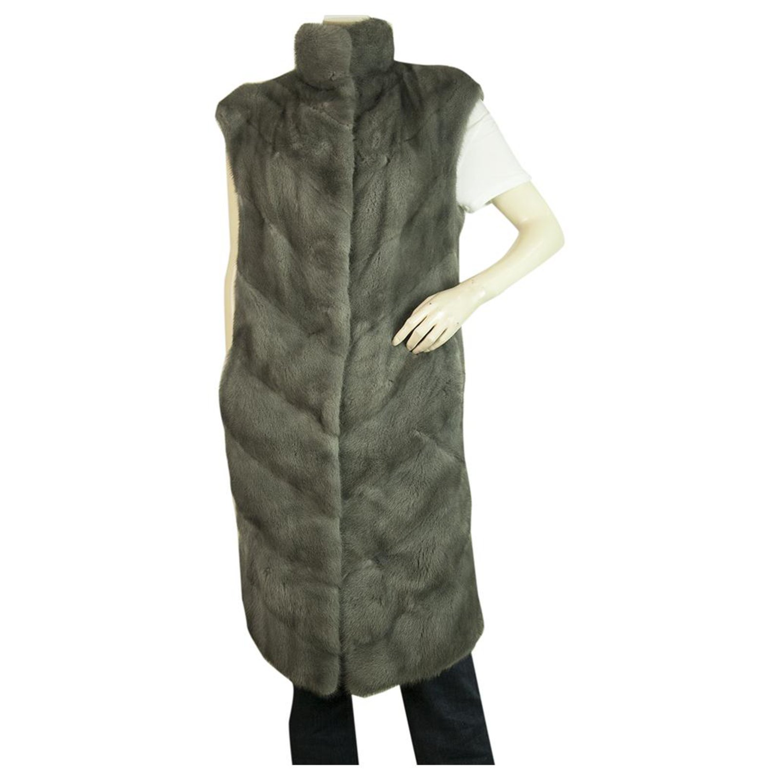 Autre Marque SAGA FURS Gray quilted mink fur long gilet jacket