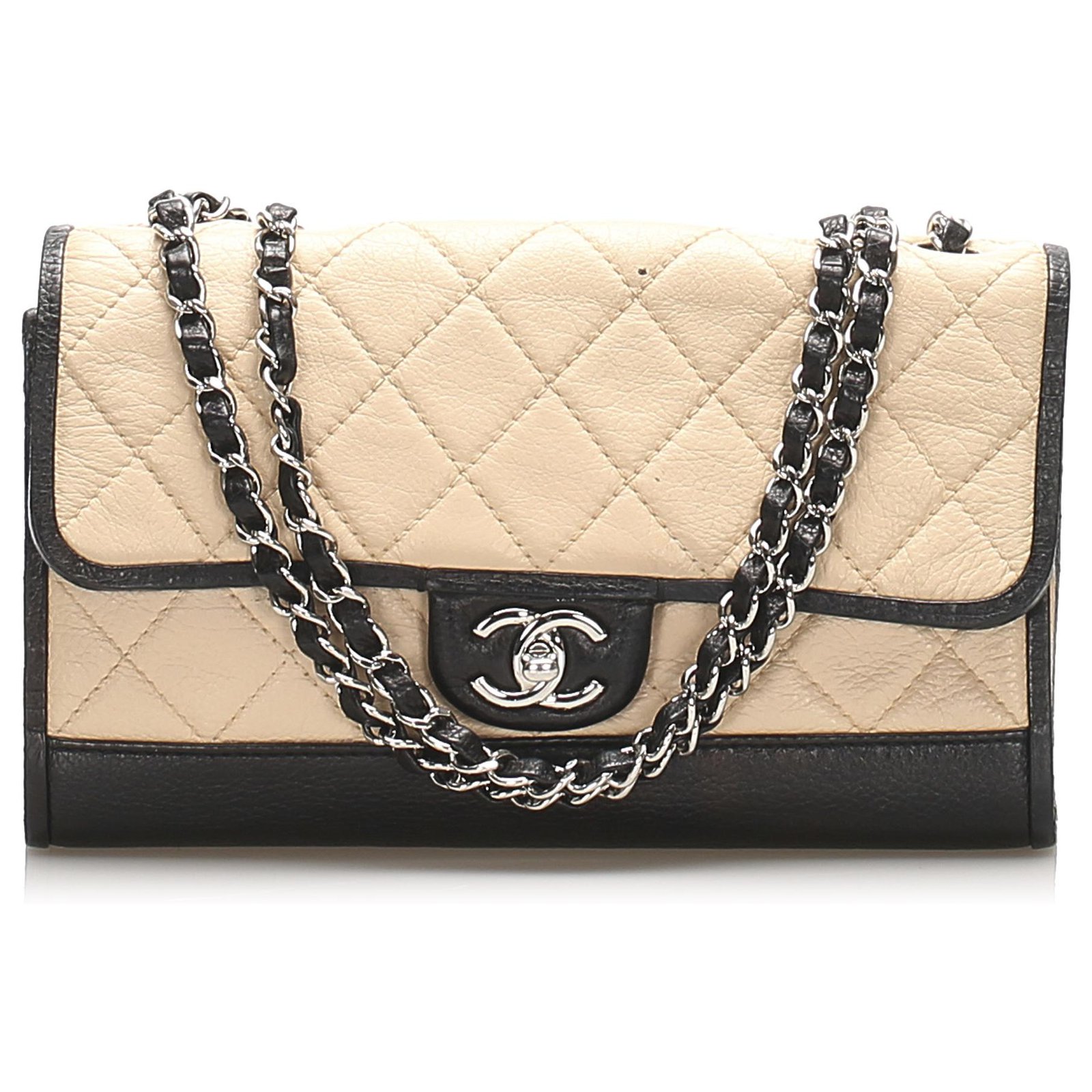 Chanel Brown Quilted CC Single Flap Leather Shoulder Bag Black Beige  Pony-style calfskin ref.249488 - Joli Closet