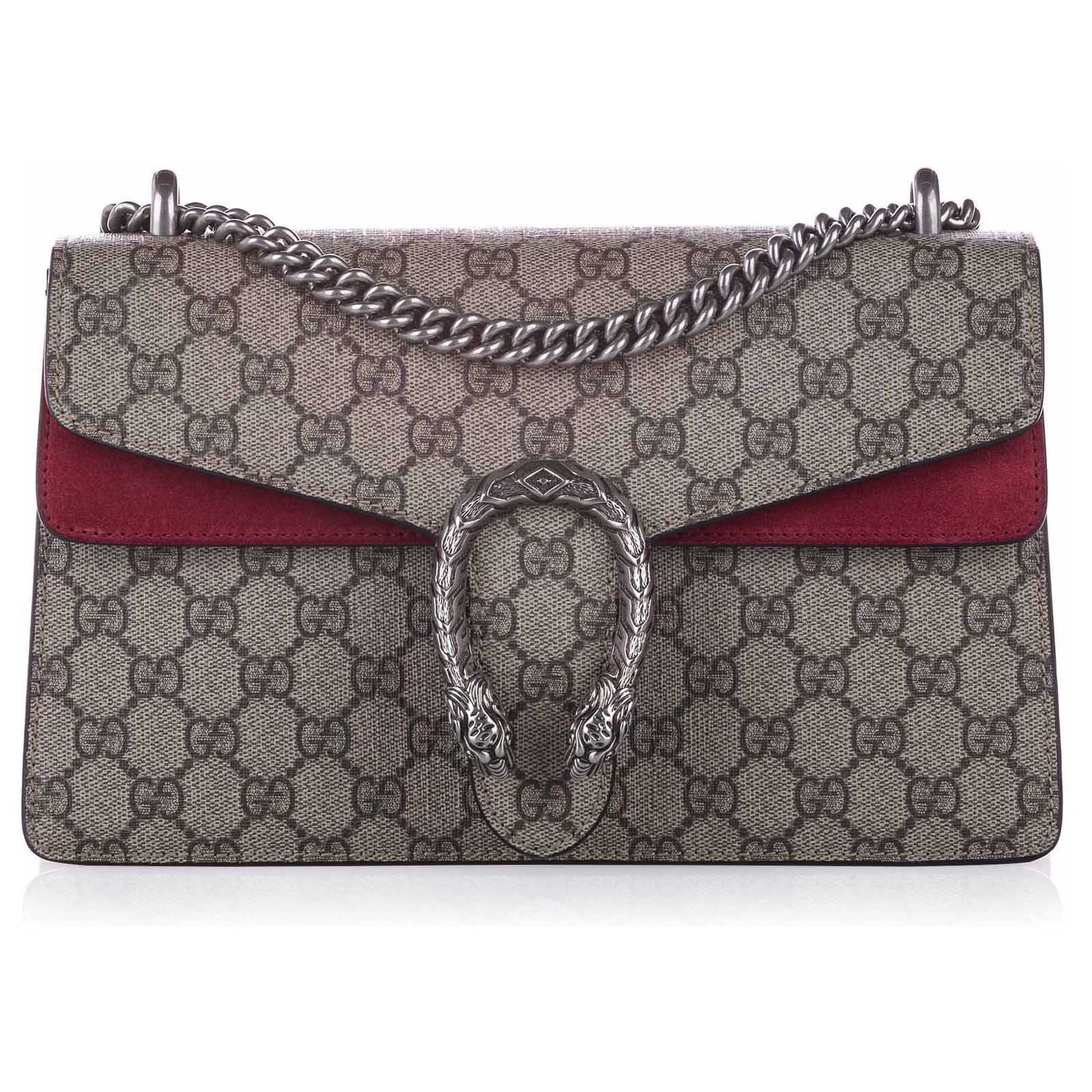Gucci Brown GG Supreme Dionysus Shoulder Bag Red Beige Suede Leather Cloth Cloth ref.250394 - Joli Closet