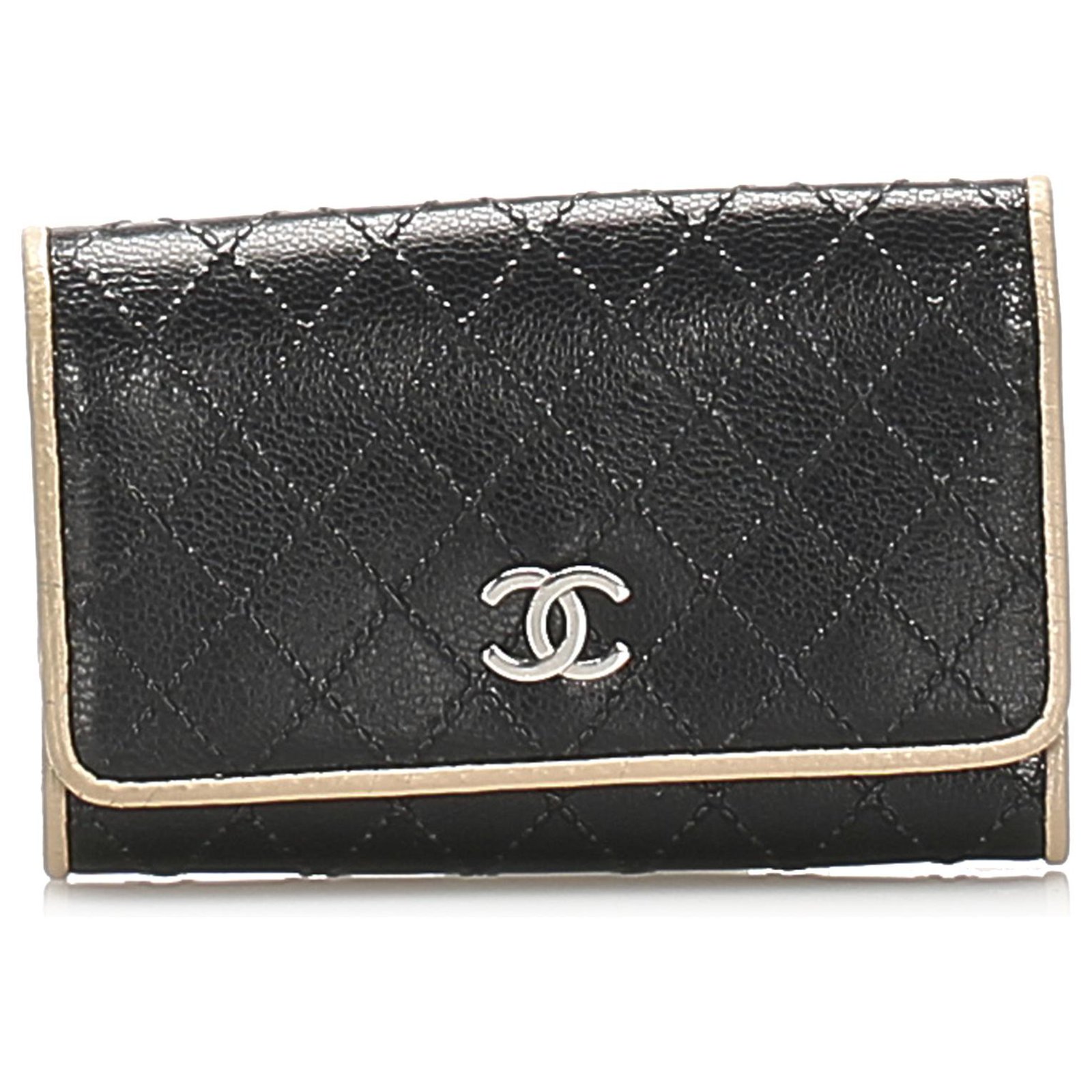 Chanel Black CC Lambskin Leather Key Holder Brown Beige ref.250746 - Joli  Closet