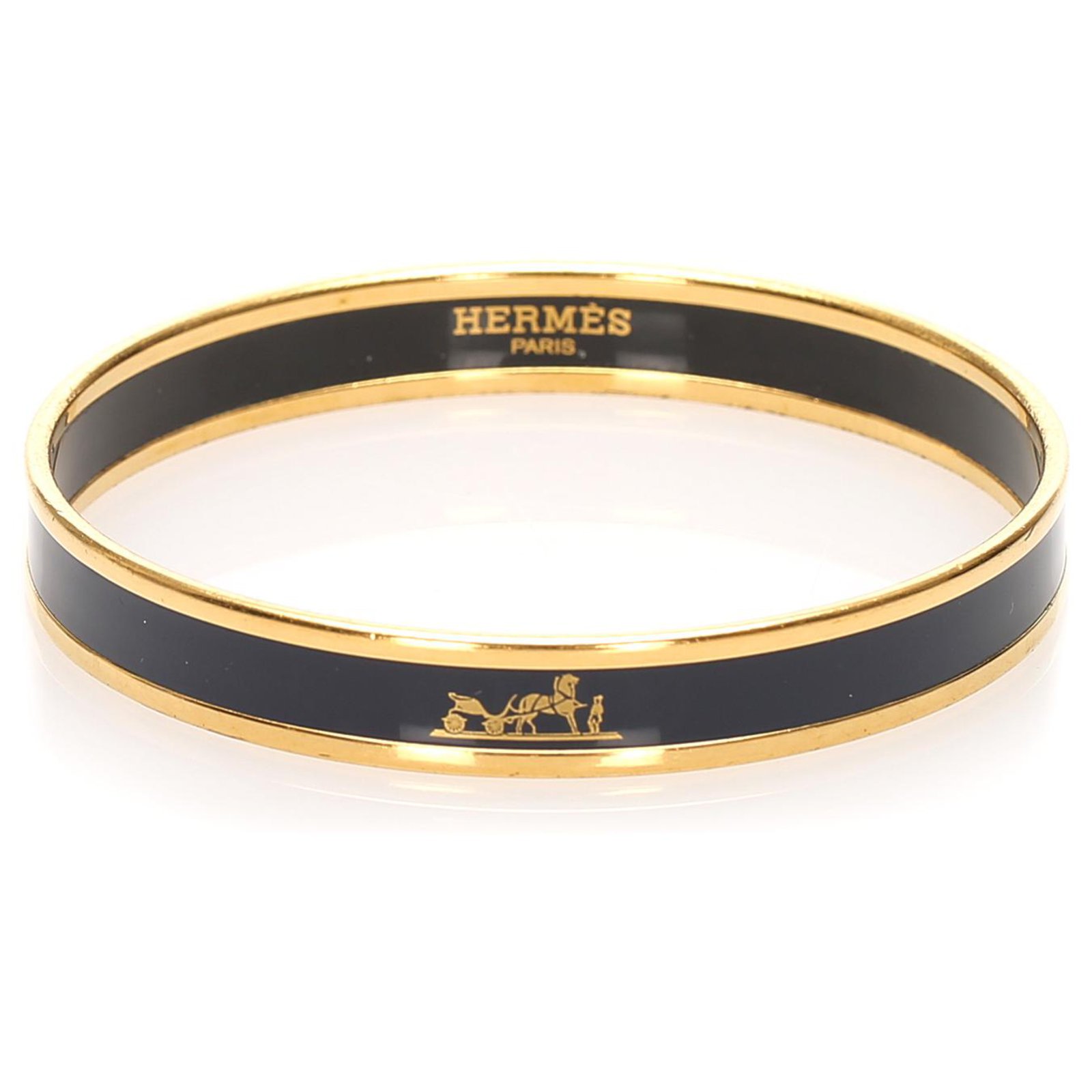 Hermes Narrow Enamel Bangle (Black/Gold)