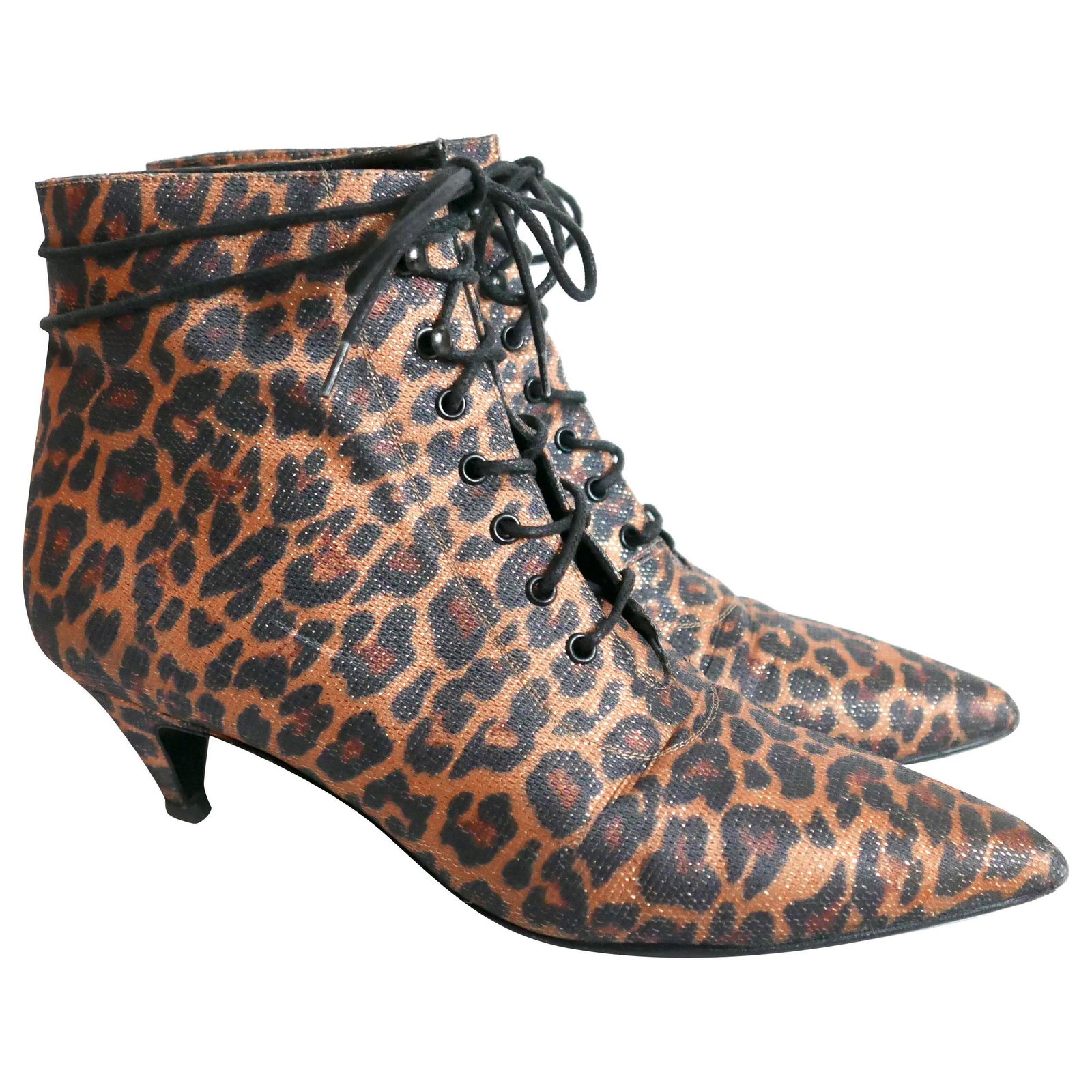 Saint Laurent Charlotte Leopard Lurex Boots Brown Cloth ref.251419 Joli Closet