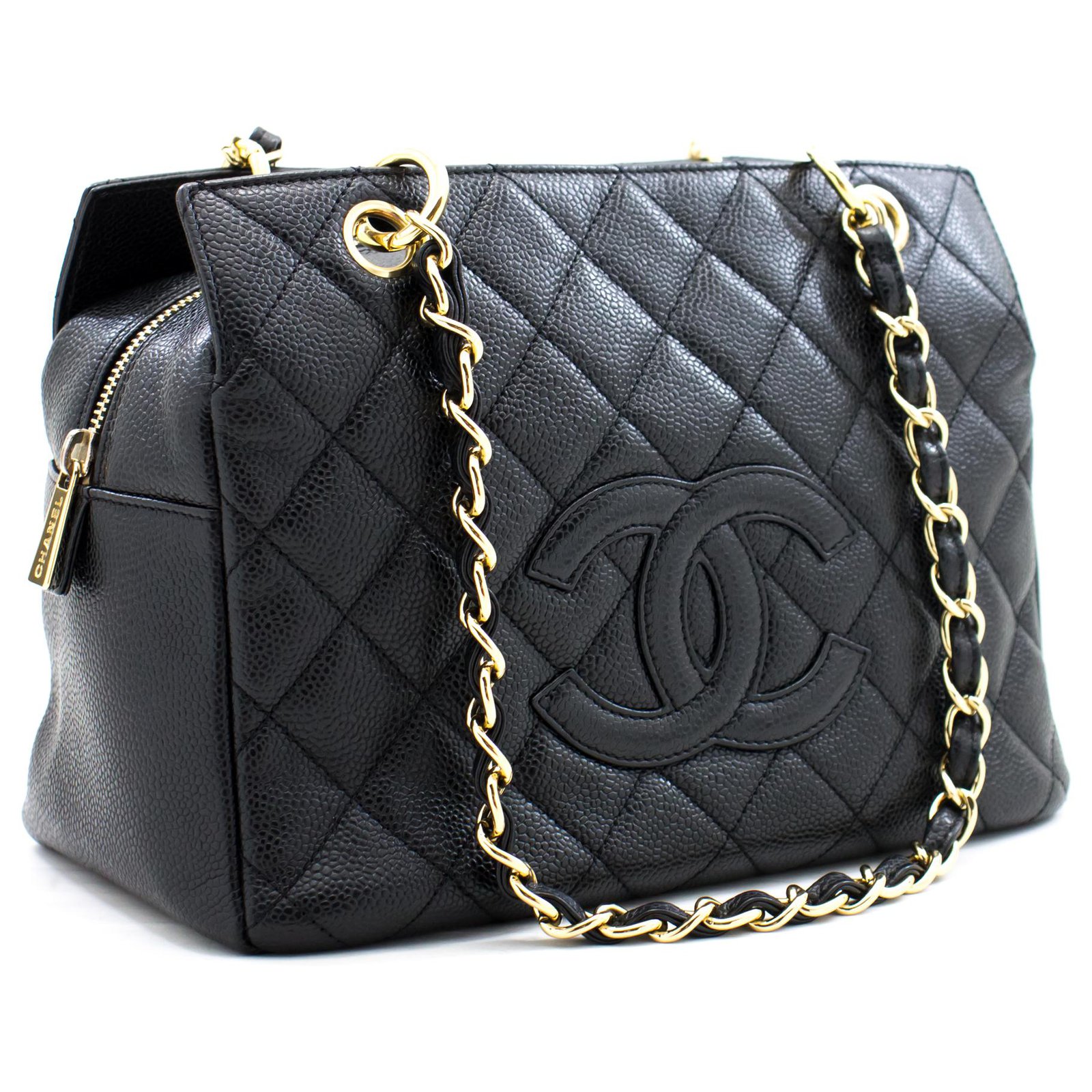 CHANEL Caviar Chain Shoulder Bag Shopping Tote Black Quilted Purse Leather  ref.252500 - Joli Closet