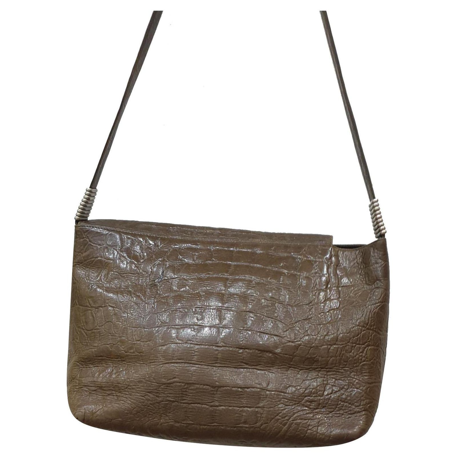 Gianni Versace Couture 90's Brown Croc Leather Top Handle Bag Boston Handbag  | eBay