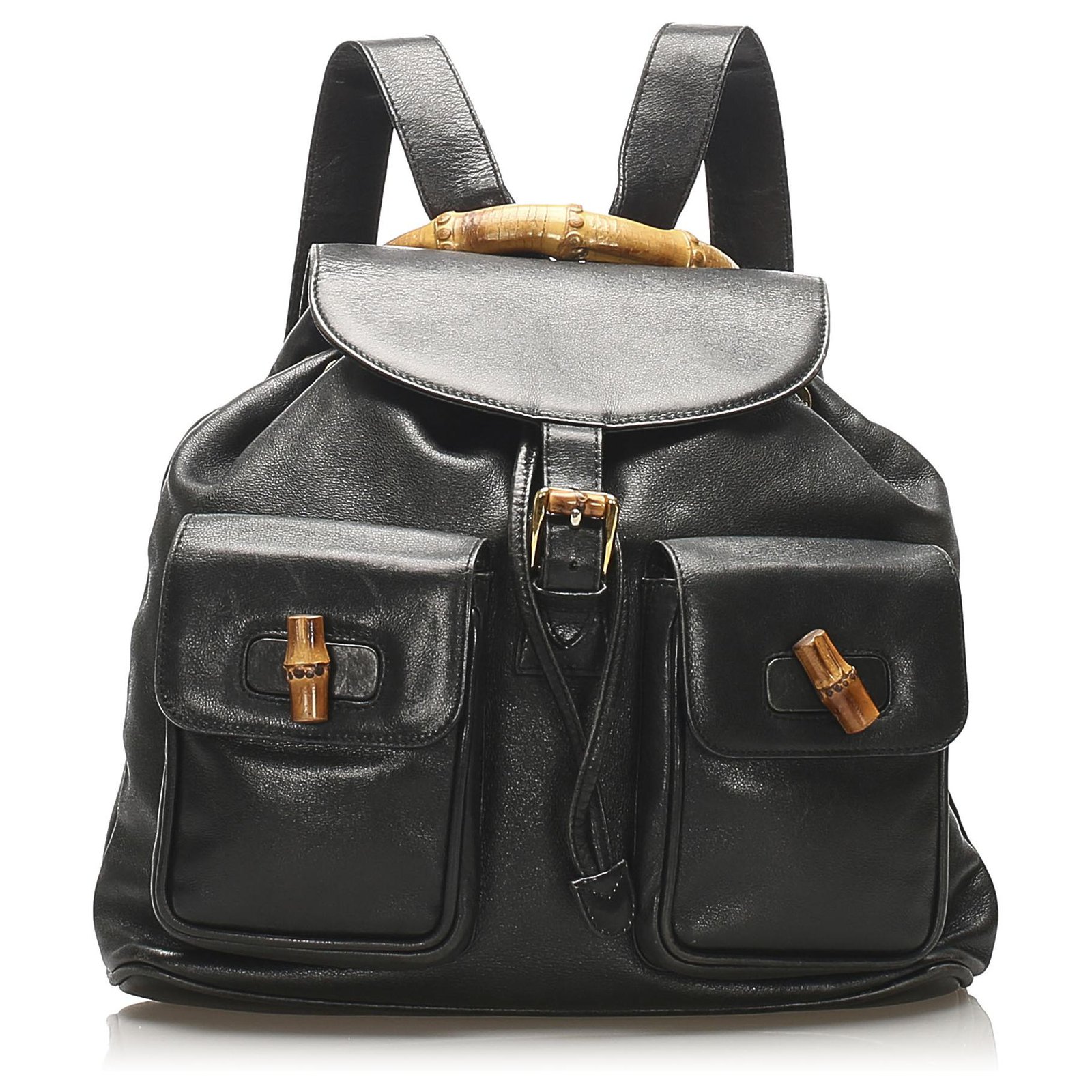 gucci black leather backpack