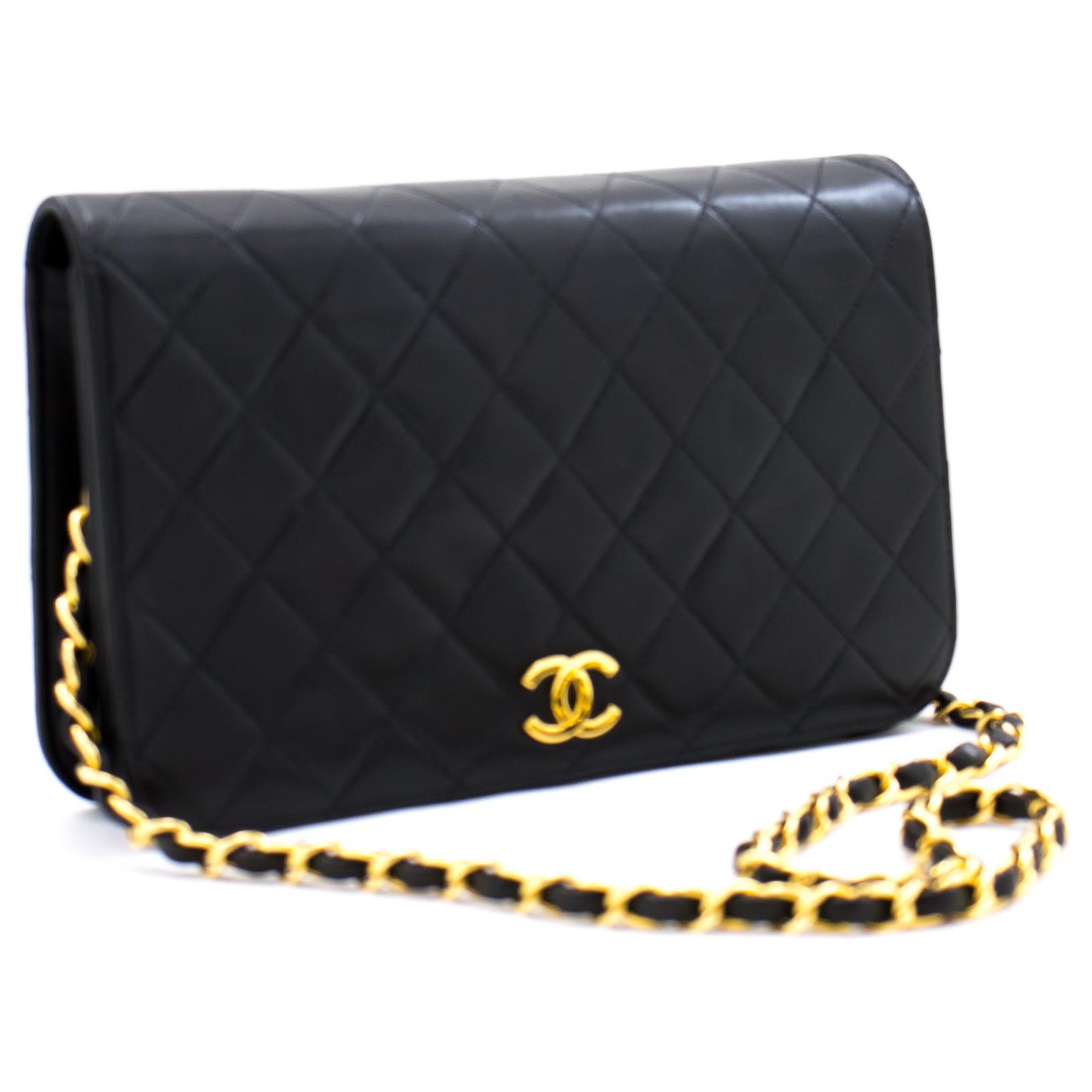 CHANEL Full Flap Chain Shoulder Bag Clutch Black Quilted Lambskin Leather  ref.253035 - Joli Closet