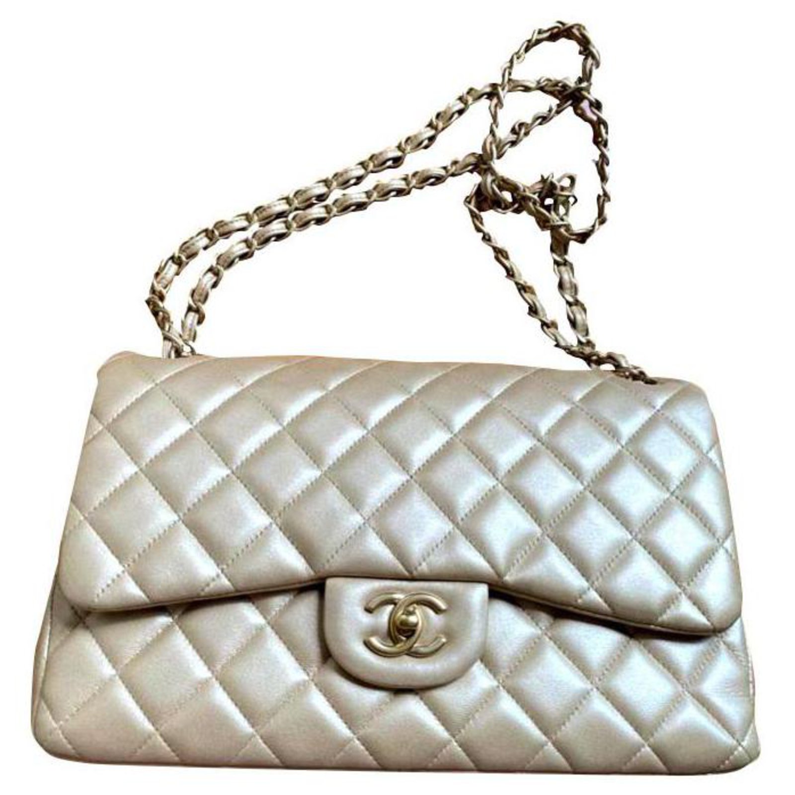 White Quilted Caviar Medium Classic Double Flap Gold Hardware, 2021