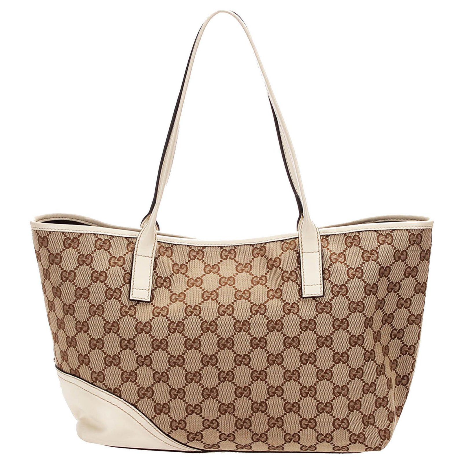 Gucci GG Canvas 141472 Unisex GG Canvas,Leather Tote Bag Beige