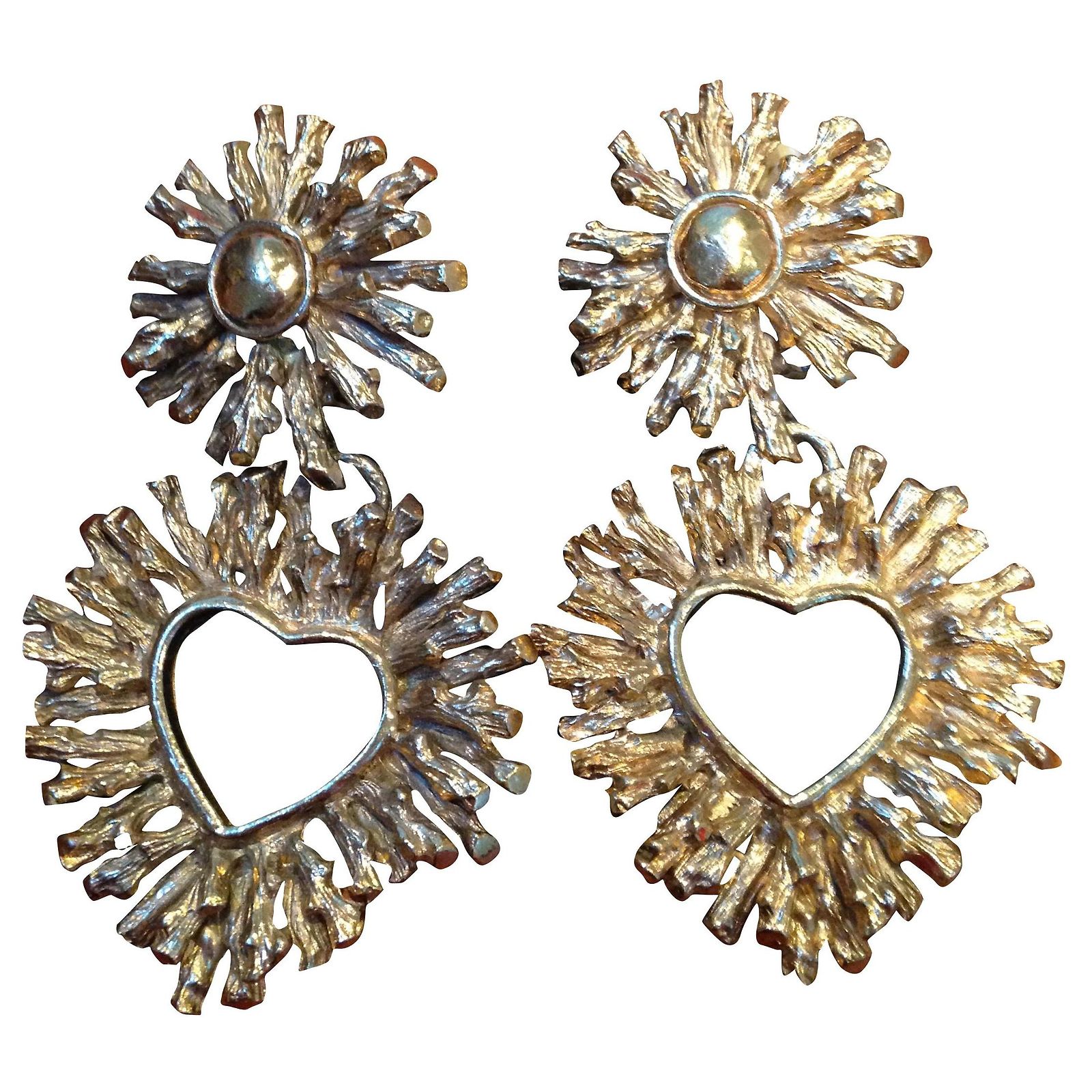 Boucles D'oreilles Clips Guy Laroche - Métal Doré Et Céramique Verte Craquelée - Occasion
