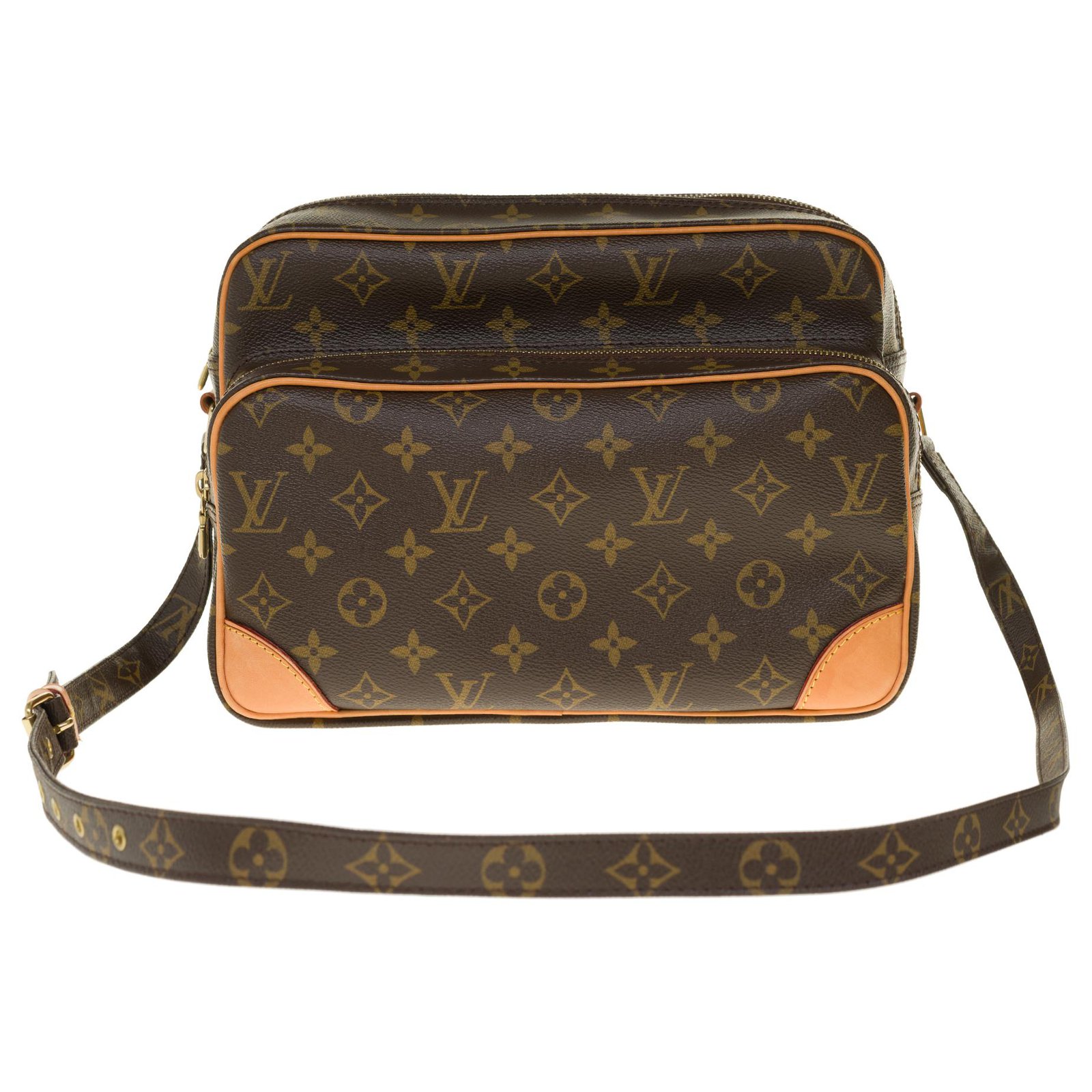 Superb Louis Vuitton unisex Nile shoulder bag in monogram coated canvas and  natural leather Brown Cloth ref.254733 - Joli Closet
