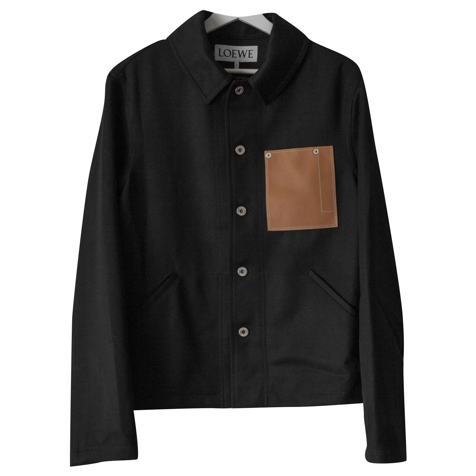 Loewe black wool jacket with leather pocket
