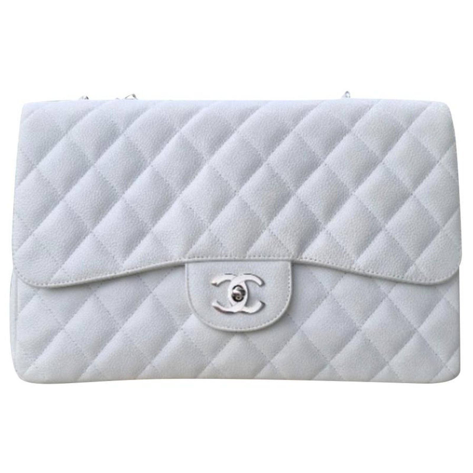 Timeless Chanel Classic Jumbo White Caviar bag SHW Leather ref
