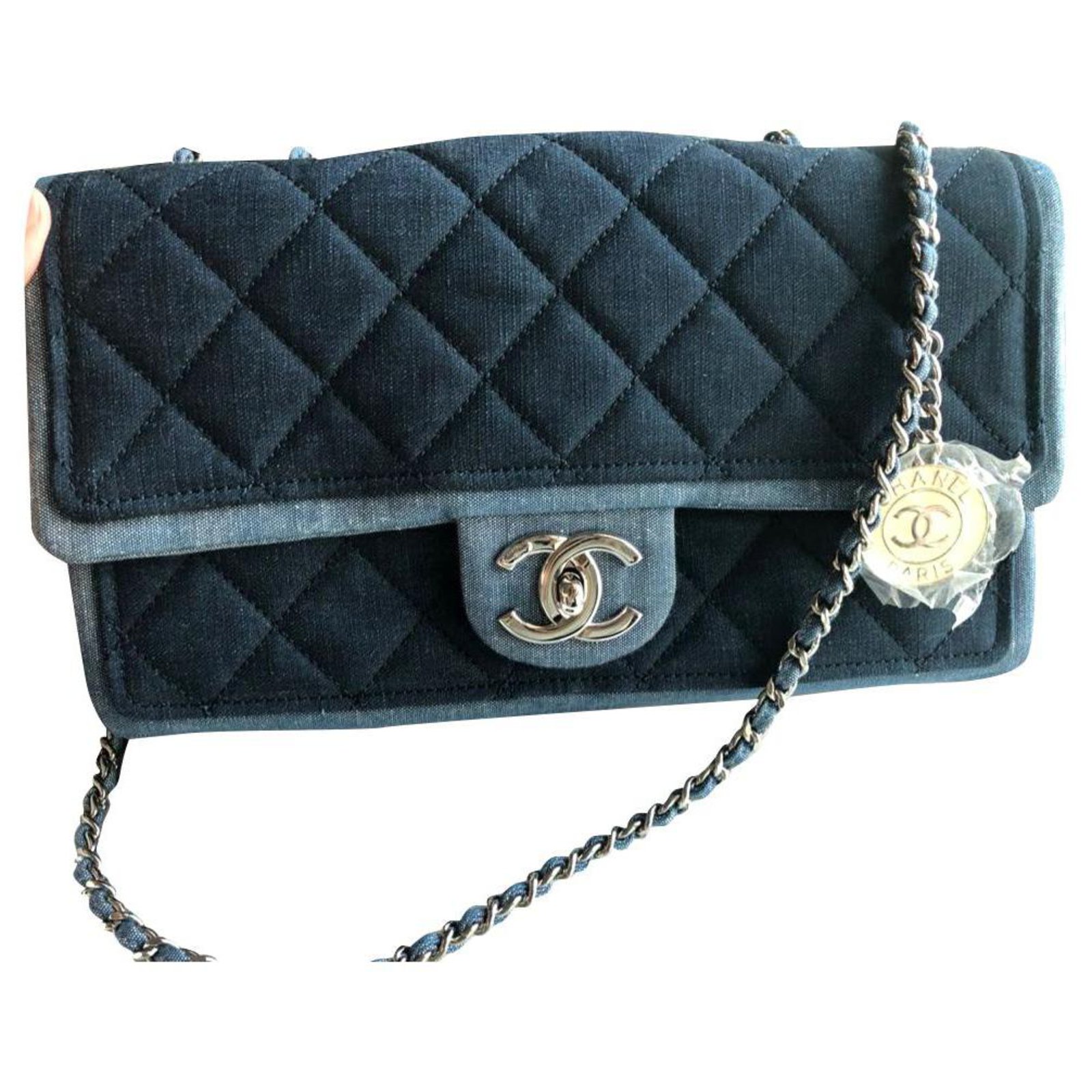 Chanel Medium blue denim flap bag Cotton ref.256475 - Joli Closet