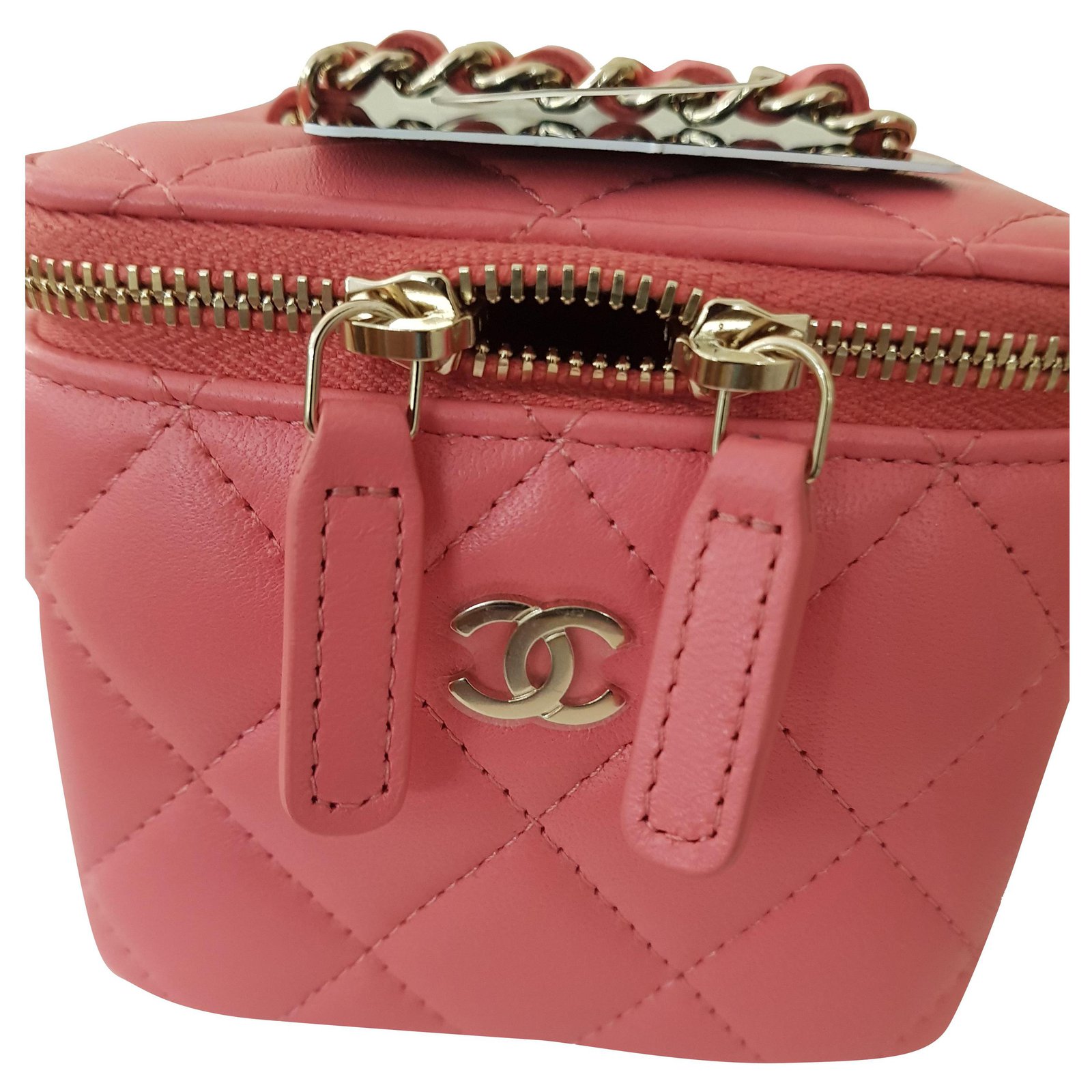 Chanel Pink Quilted Caviar Leather Mini Vanity Case with Chain Bag   Yoogis Closet
