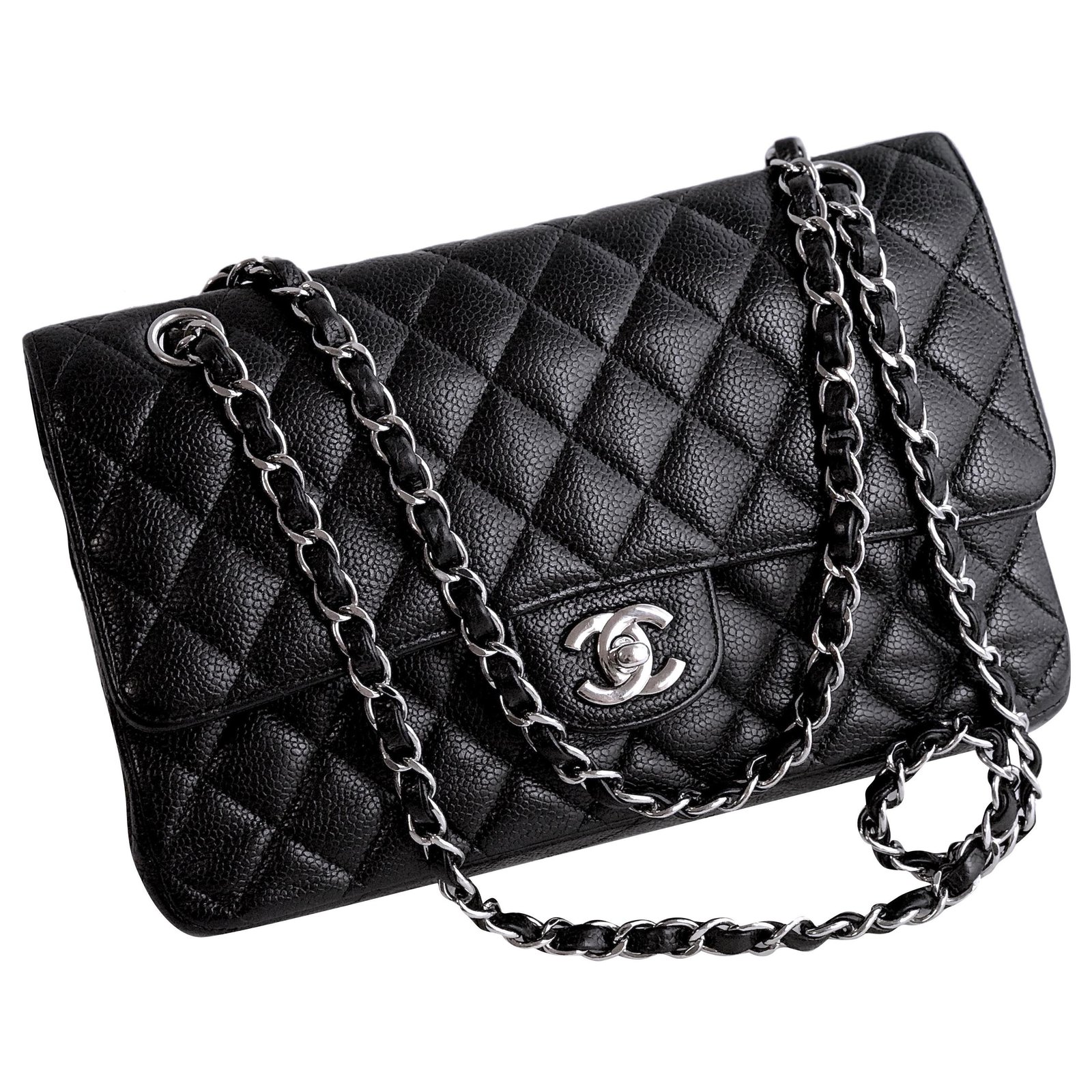 Chanel Medium/Large Black Quilted Caviar Classic Double Flap in 2023