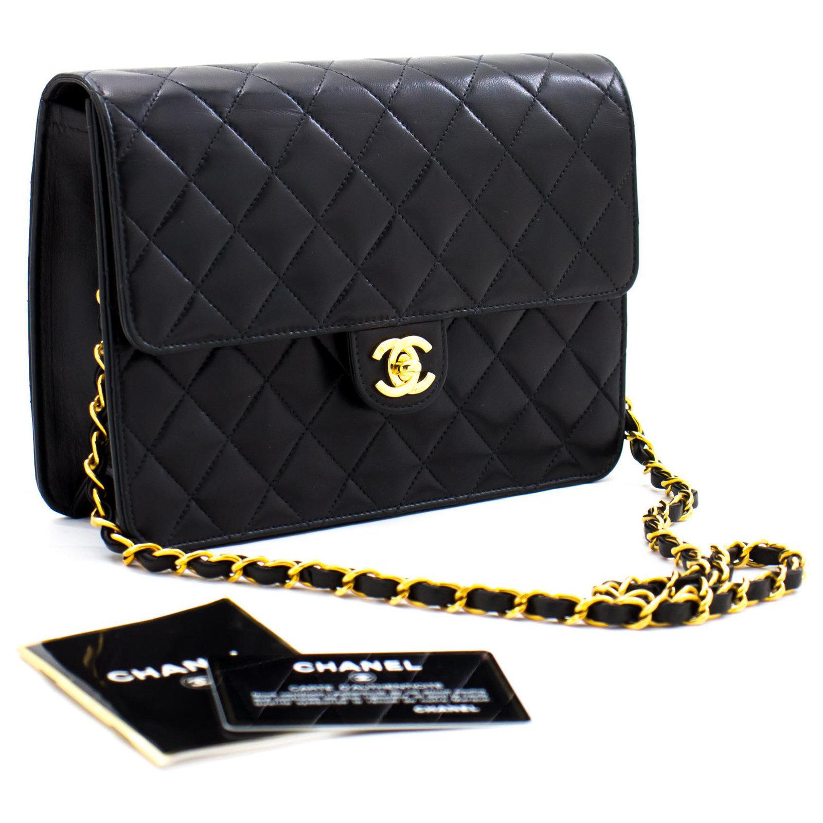 CHANEL Small Chain Shoulder Bag Clutch Black Quilted Flap Lambskin Leather  ref.256807 - Joli Closet