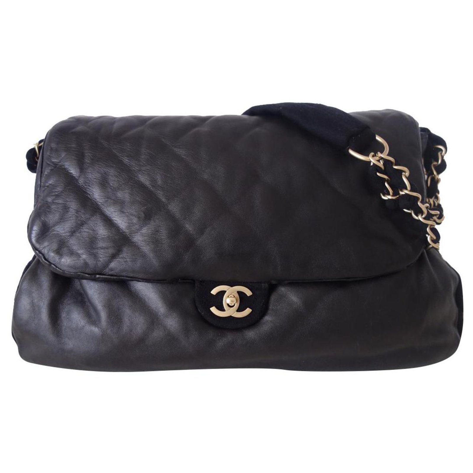 Chanel Timeless vintage bag Black Leather Cloth ref.257003 - Joli