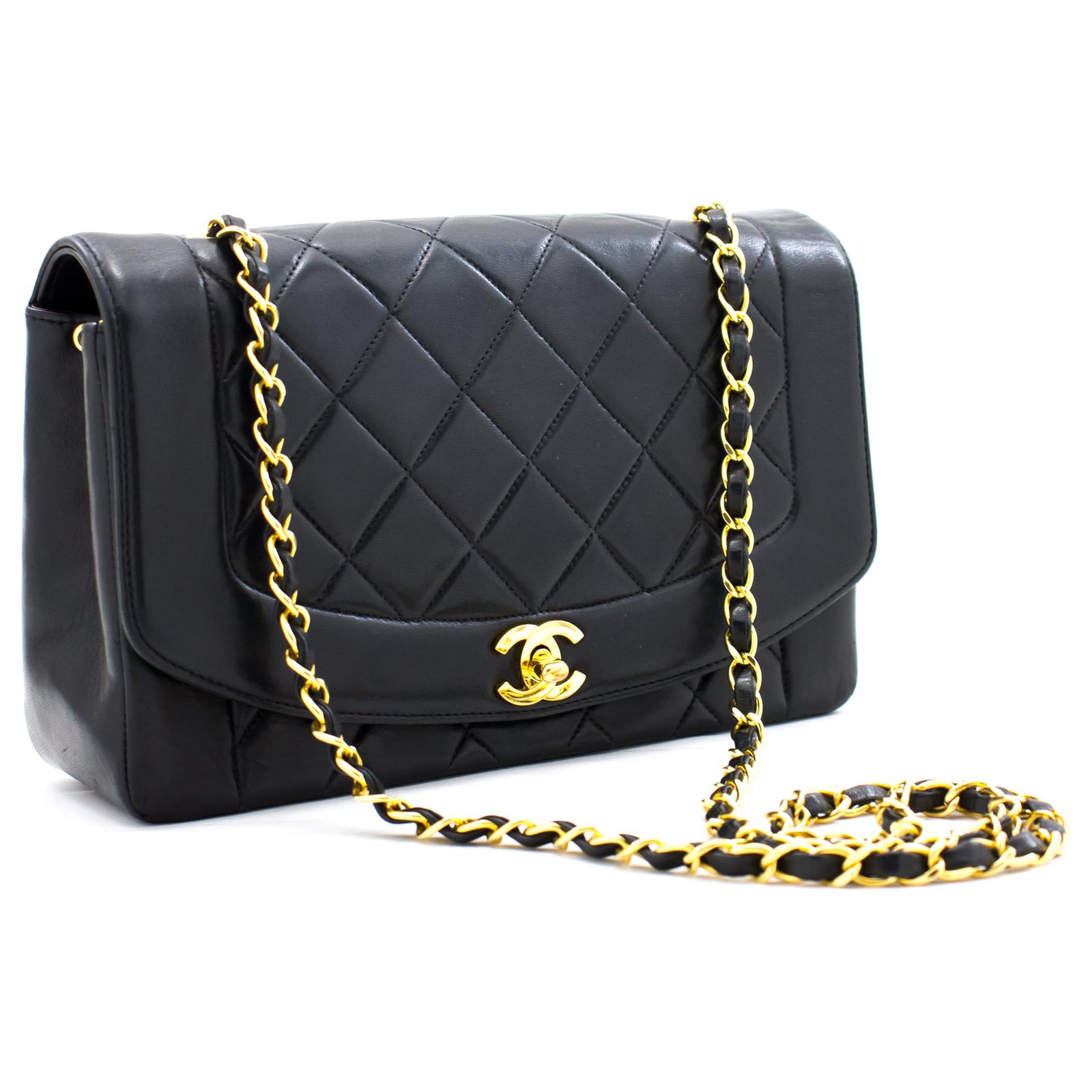 CHANEL Diana Flap Chain Shoulder Bag Crossbody Black Quilted Lamb Leather  ref.257693 - Joli Closet