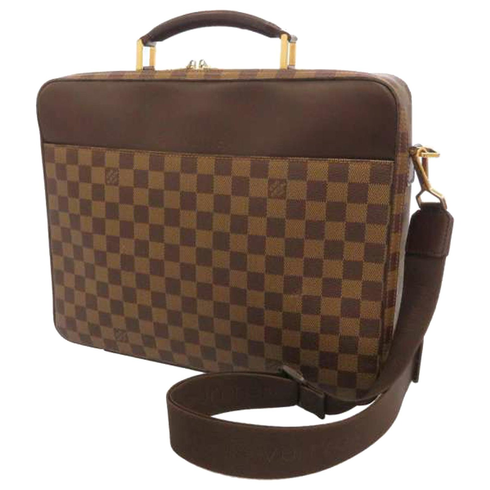 Louis Vuitton Brown Damier Ebene Porte Ordinateur Sabana Cuir Toile Veau  façon poulain Marron ref.299323 - Joli Closet