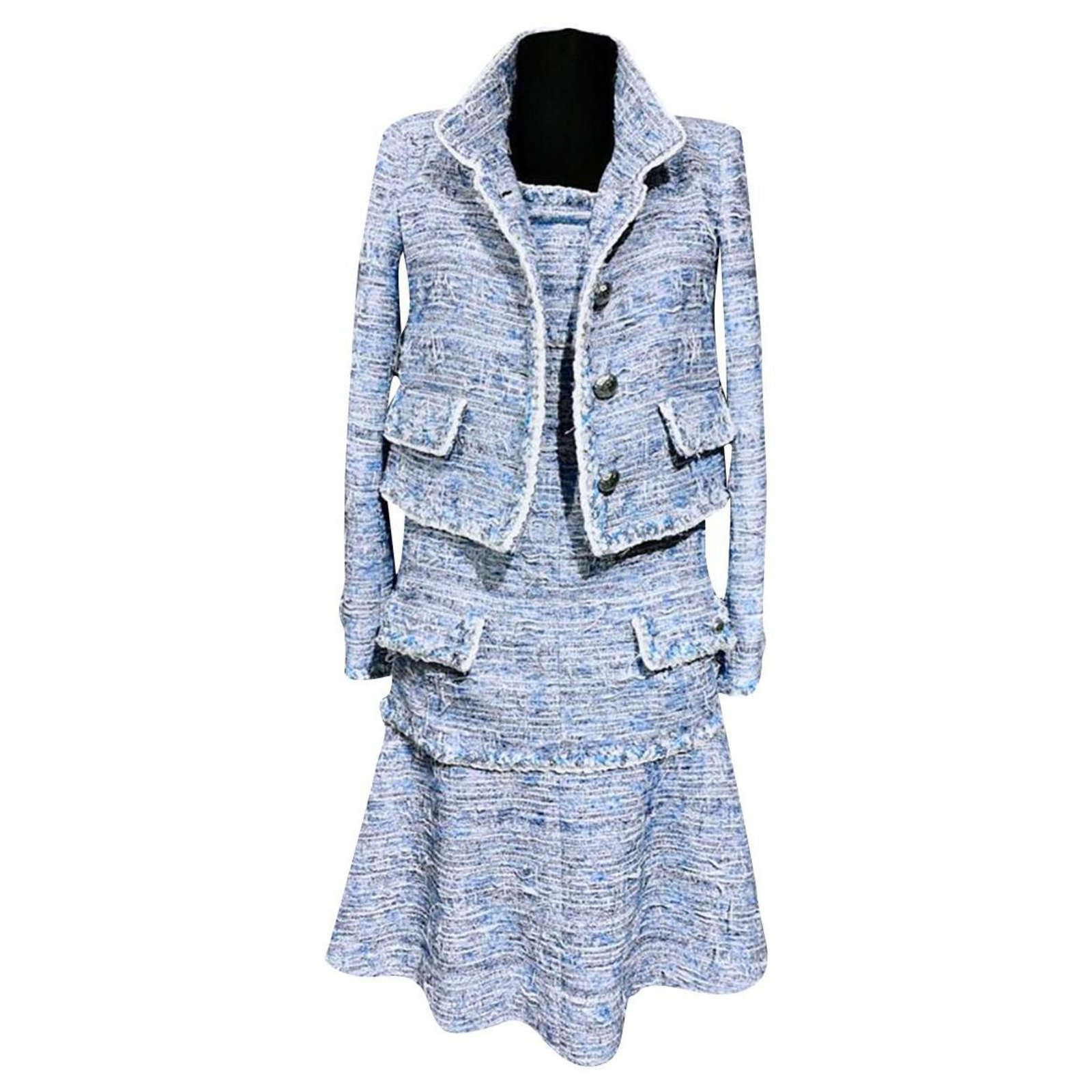 Chanel 12K$ tweed jacket + dress Blue ref.258237 - Joli Closet