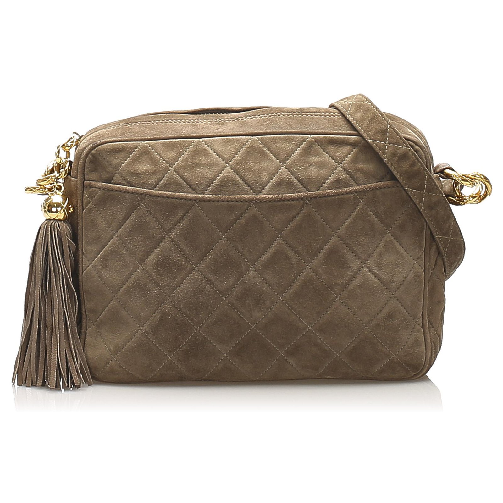 Chanel Brown CC Quilted Suede Crossbody Bag